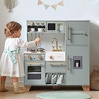 ROBOTIME Wooden Play Kitchen for Kids 3+ - Pretend Kitchen Set with Fridge, Ice Maker, Coffee Maker - Toddler Toy Gift for Boys & Girls