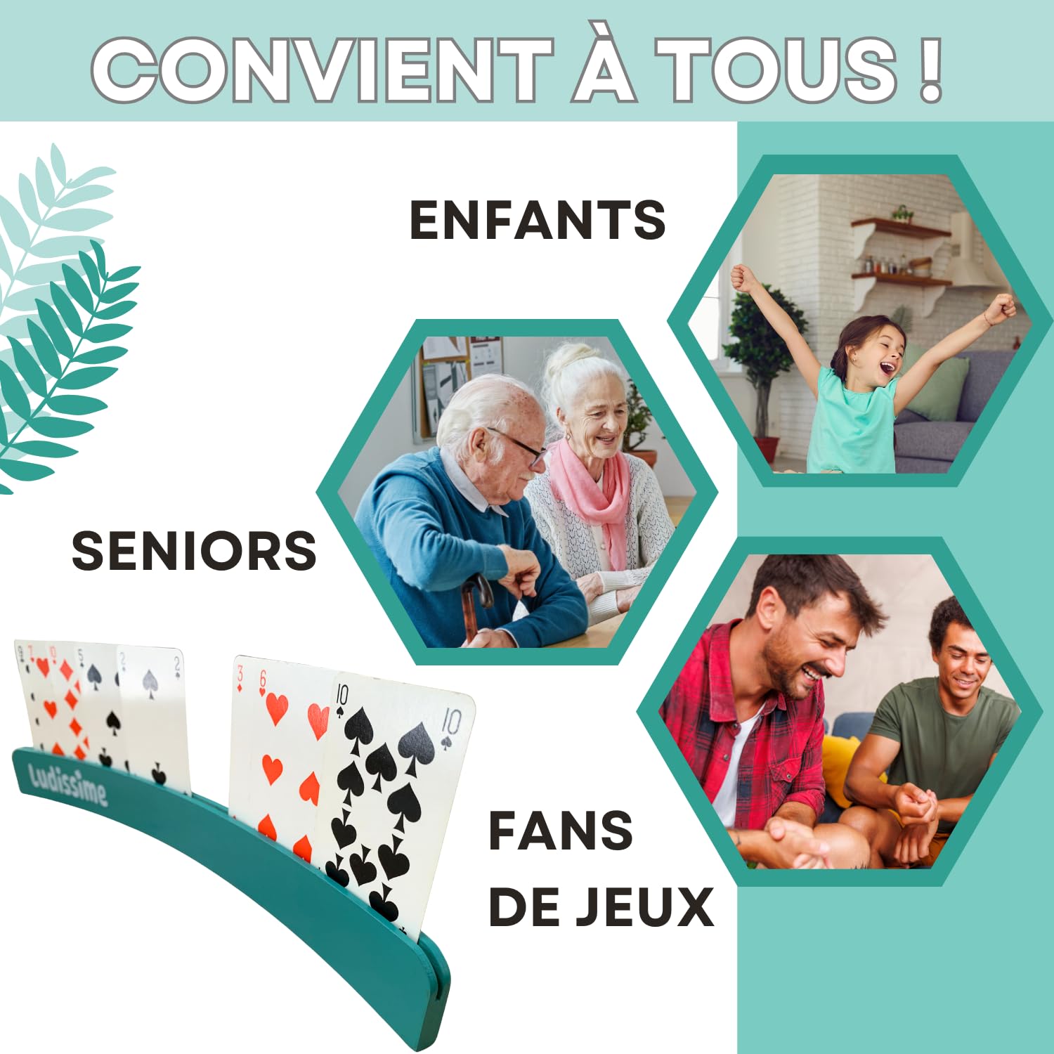 Porte cartes à jouer en bois 34 cm Lot de 4 - Accessoire belote tarot mains libres