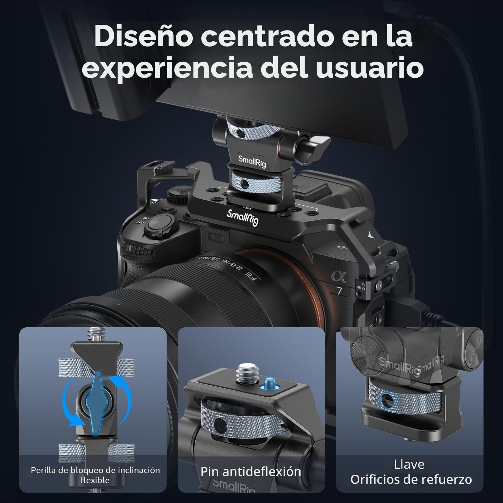 SMALLRIG Camera Monitor Mount Ajustable, Soporte para Monitor con Giro de 360° e Inclinación de 180°, con Tornillos de 1/4"- 20, Diseño Antitorsión, para Monitores Ninja V/V+ - 4886
