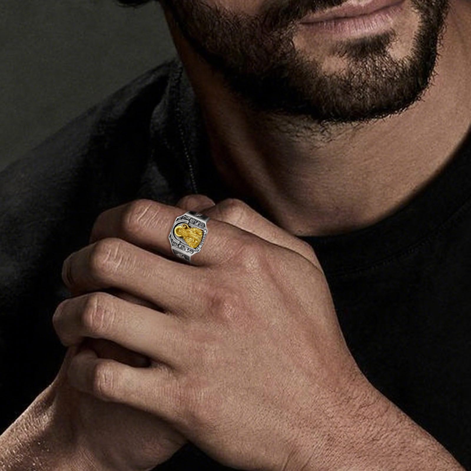 AEONSLOVE Anillo Cruz de San Benito/San Miguel Arcangel Plata de Ley 925 para Hombre Mujer, Anillos Crucifijo Jesus/Cristóbal/Judas, Anillo Abierto Ajustable de Pulgar Joyeria Religiosas