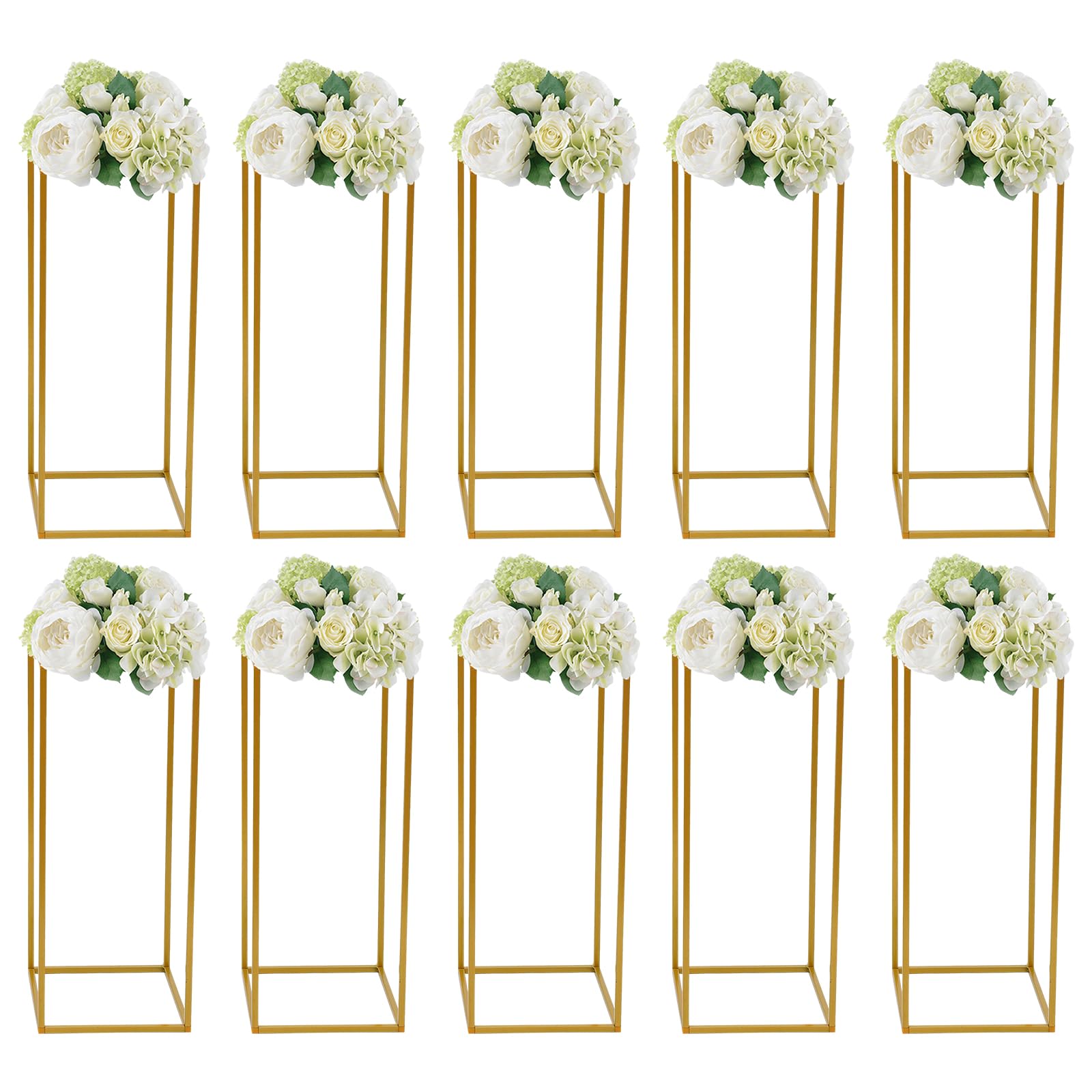10 Pcs 60cm Metal Flower Stand, Gold Flower Stand Wedding Centrepieces Reusable Vase Geometric Display Rack Vase, Rectangular Vases for Aisle Guides, Party and Event Decorations