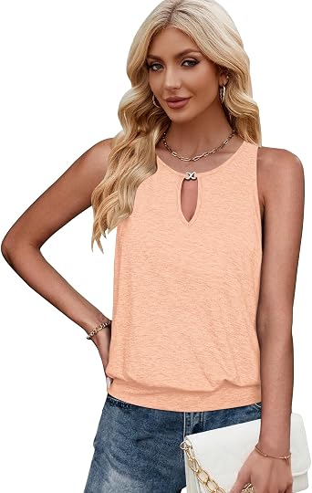 Summer Tank Tops for Women 2025 Metal Buckle Round Neck Sleeveless Fashion Loose Cute Tops Henley Shirts for Women's
