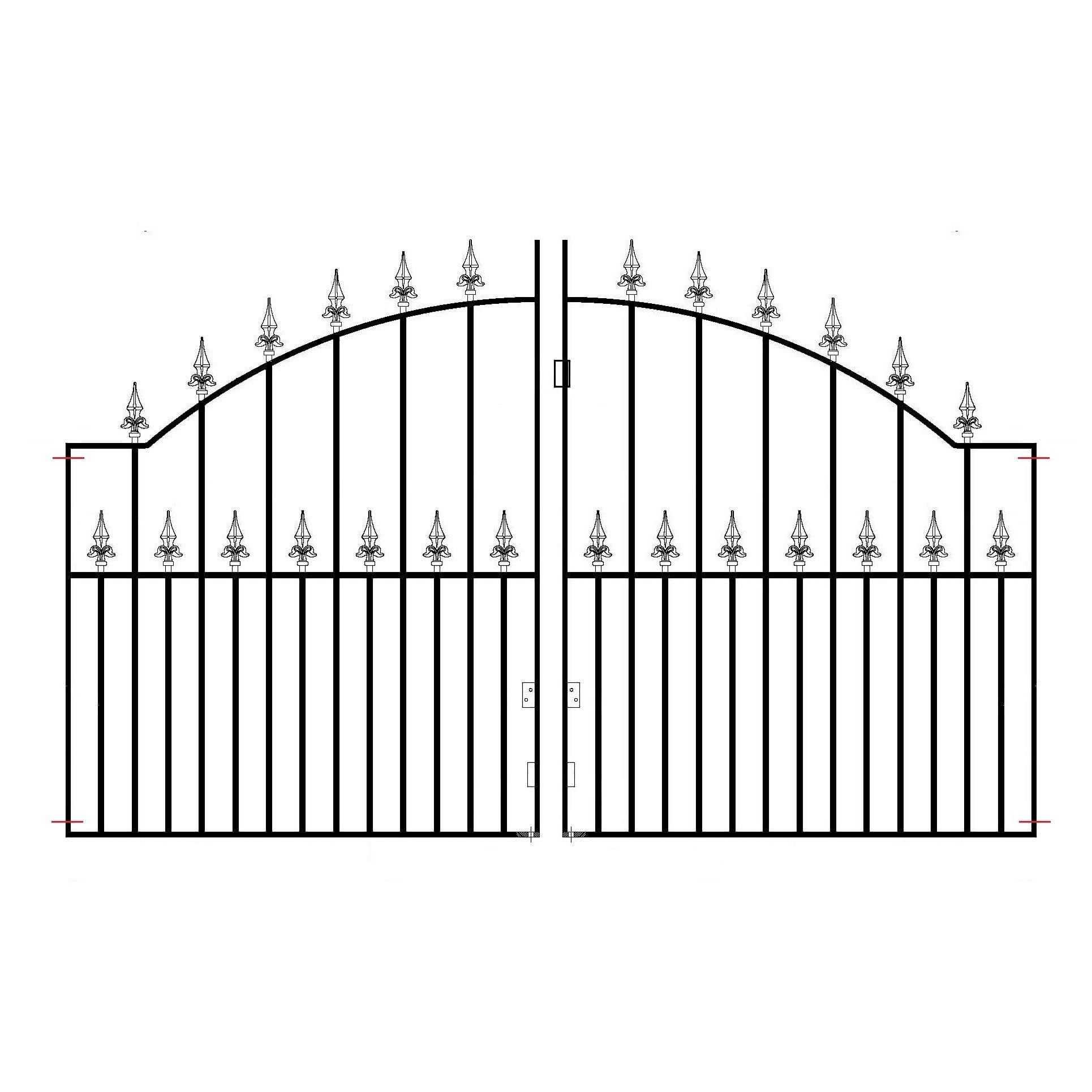 Black Saxon Arched Spear Top Metal Driveway Gates 1245Mm High Galvanised Wrought Iron Dual Swing Gate (2134Mm (7Ft) Gap X 1245Mm High Sazp10)