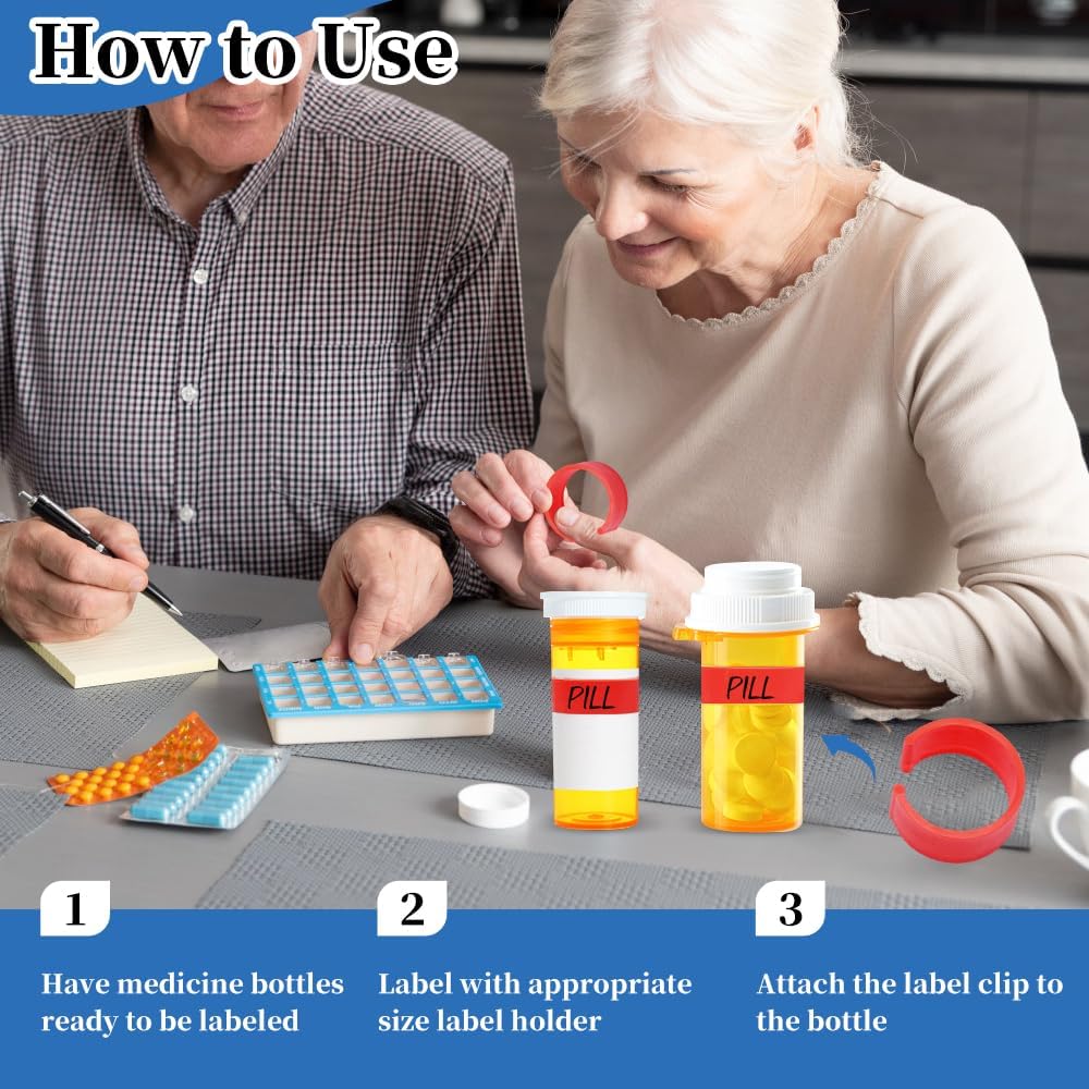 9 Pack Label Clips for Medicine/Pill Bottles - Durable Organizer Clips for Easy Medication Identification, Perfect for Daily Medication & Travel Essentials (Red)