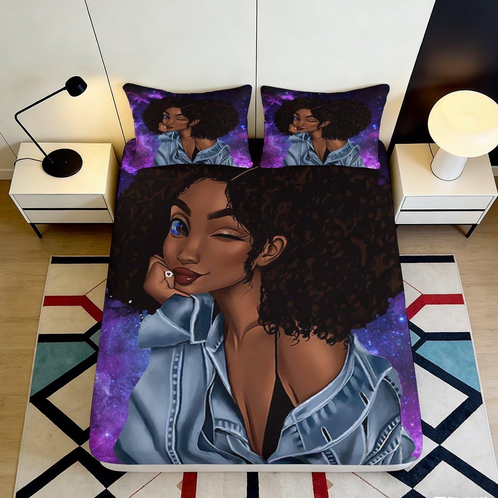 3D Printed Artistic Portrait Fitted Sheet Microfiber Soft Deep Pocket Bedroom Bedding Stylish Mattress Fitted Cover Washable for Home Decor 90x200x25cm 90x200x25cm