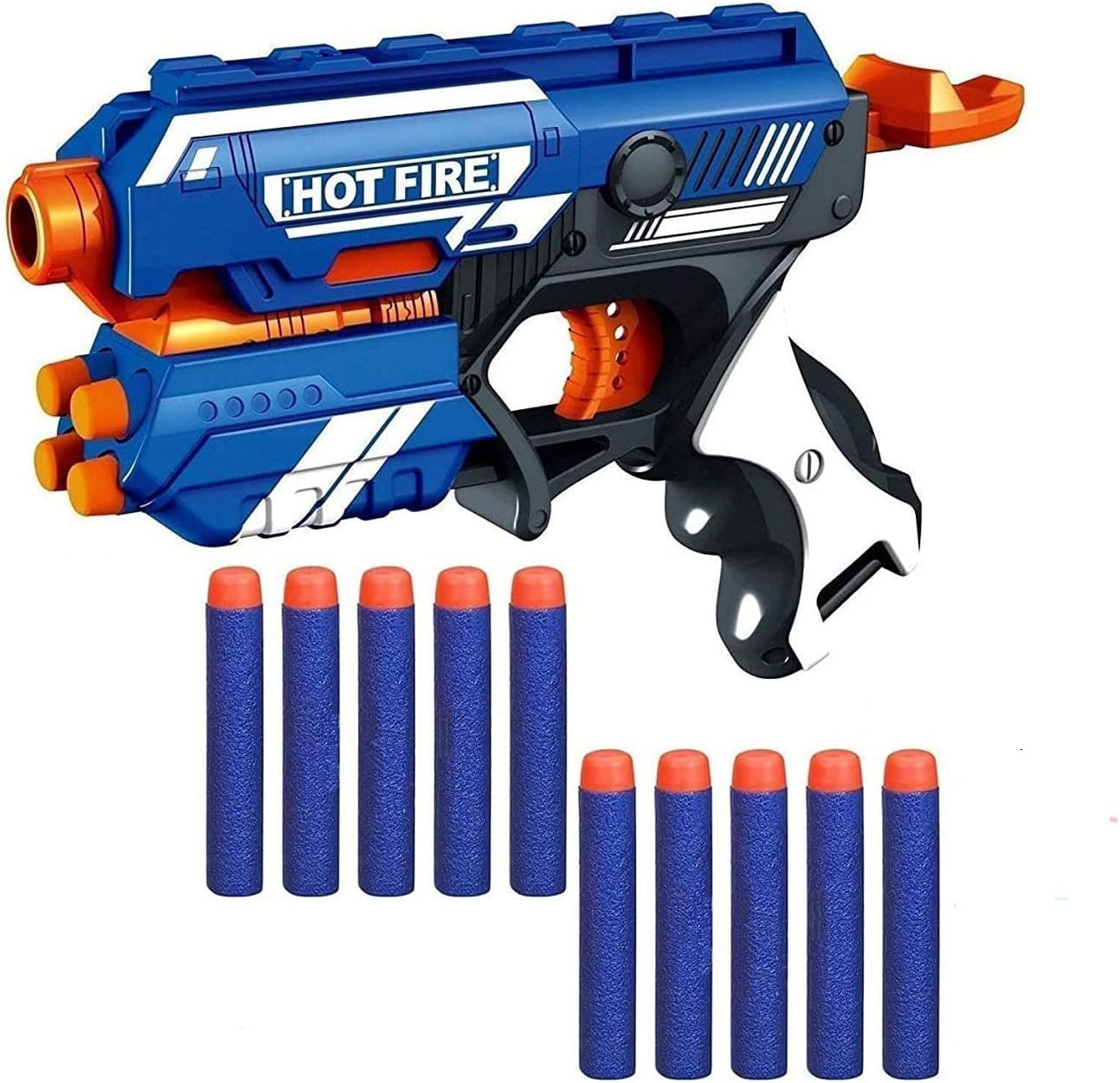 Kobbet® Hot Fire Gun Blaze Blaster Foam Gun for Kids Shooting Gun Target Gun Focus Gun Toy Nerf Fun with Soft 10 Bullets Dart Gun Gift Set for Kids with Free 2 Designer Eraser Gun for Kids (1PCS Gun)