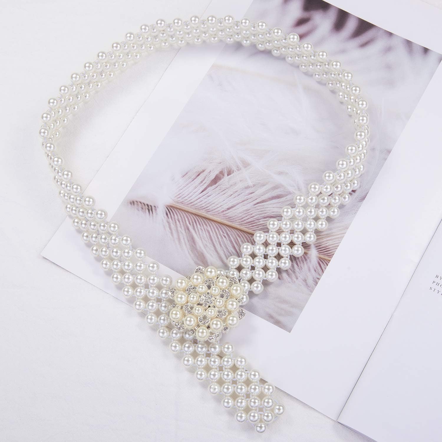 Barry.Wang Women’s Pearl Belt Elastic Waist Chain Belts Dress Jeans Bridal Bridesmaid Sexy Body White Wedding Beach Party - Image 5