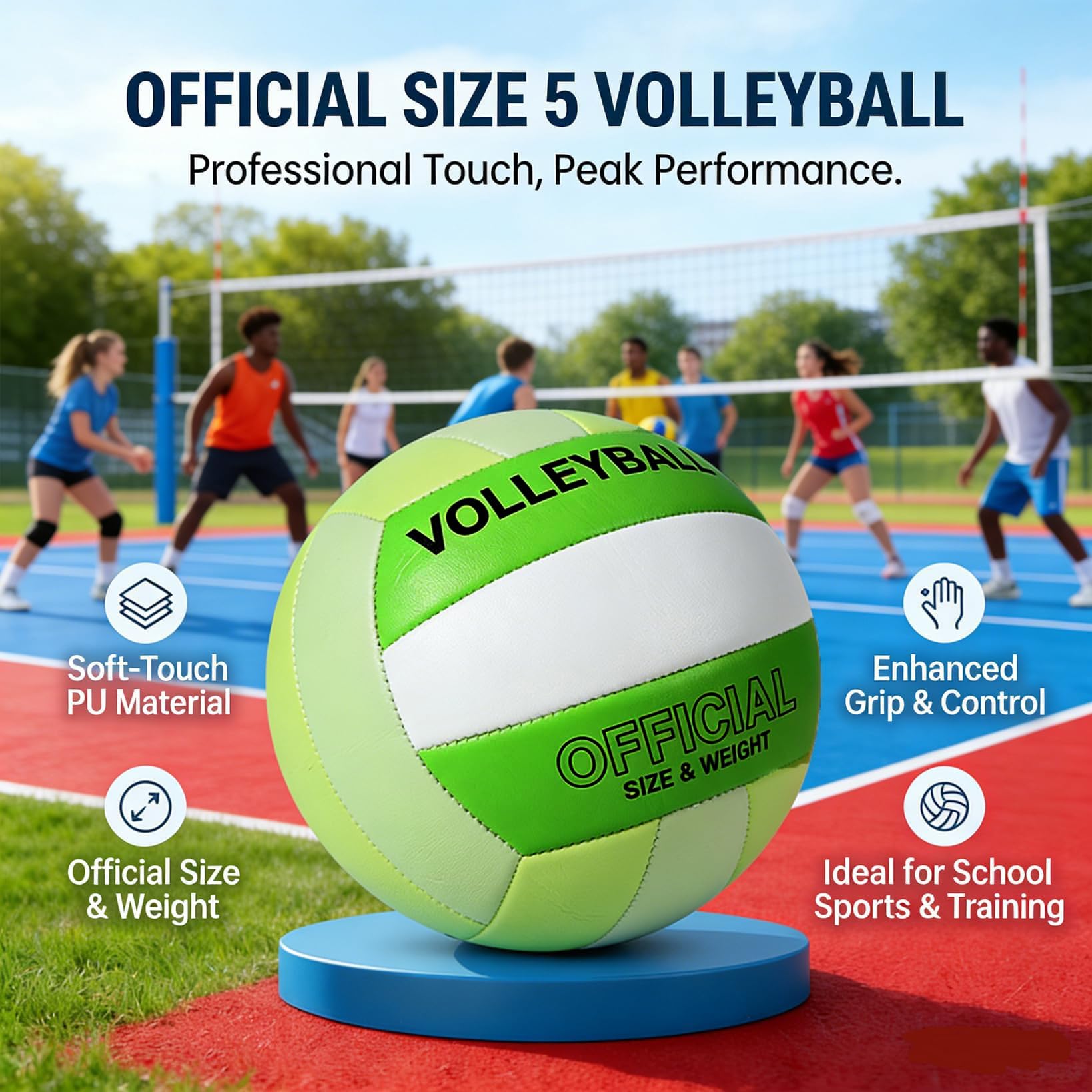 Pelota Voleibol Tacto Suave Voleibol De Playa con Bomba, Aguja De Aire Y Bolsa De Red (Hierba Verde)