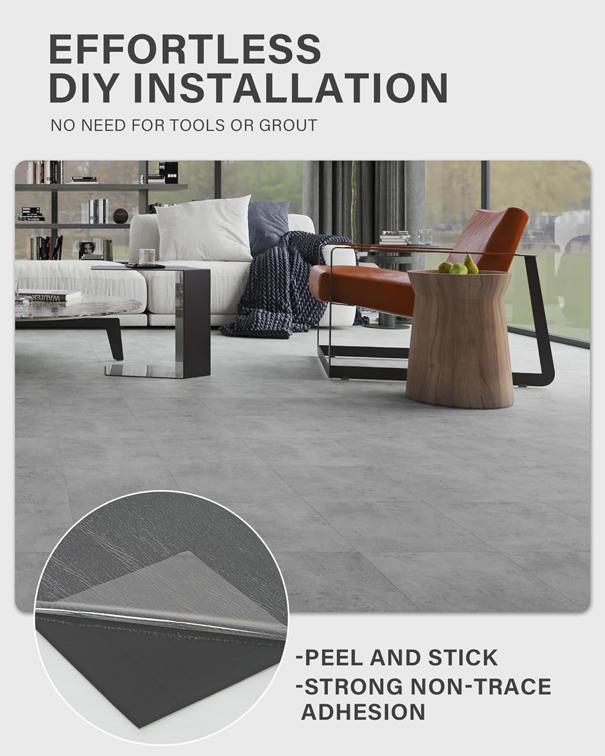 12" x 12" Peel and Stick Floor Tile, Self Adhesive Vinyl Flooring, 20-Pack European Concrete Marble Peel and Stick Tile for Kitchen, Bedroom, Cover 20 Sq. Ft DIY Luxury Vinyl Tiles