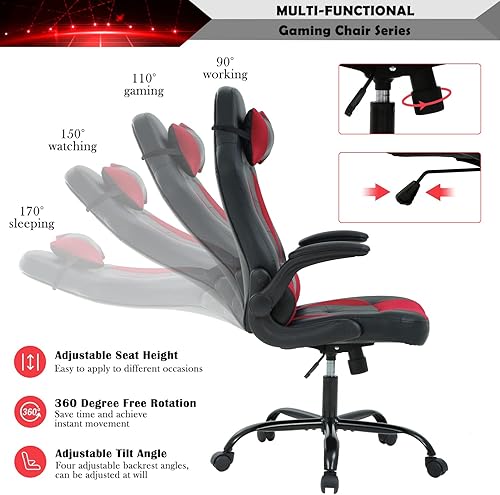 Miniatura 2 de Silla ergonómica para videojuegos, silla de escritorio de oficina con respaldo alto para computadora, con soporte lumbar, ajustable, giratoria,