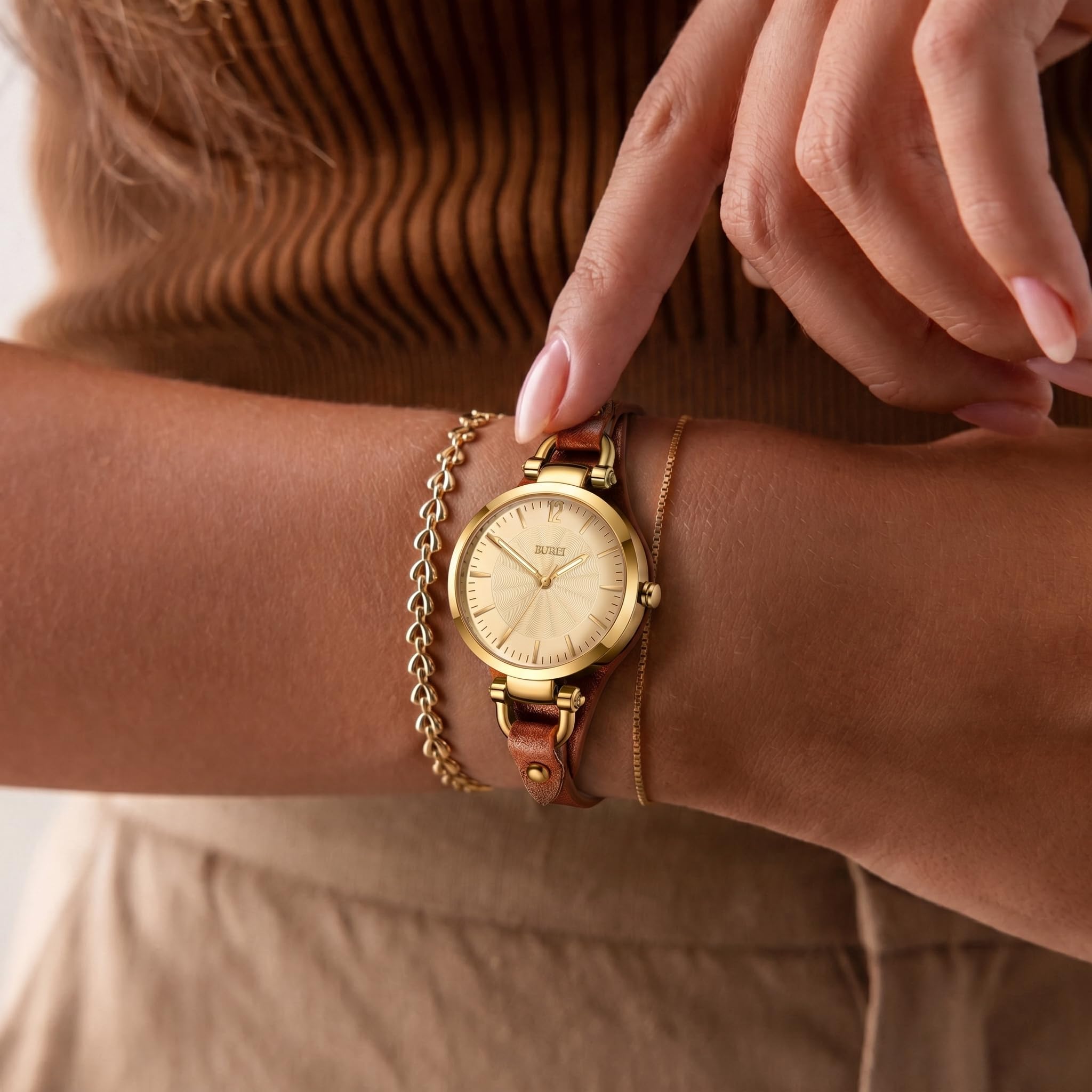 BUREI Donne Orologi Semplice Cinturino In Pelle Orologio Di Lusso Al Quarzo Orologi Piccolo Sottile Signore Della Vigilanza Del Braccialetto Della Banda