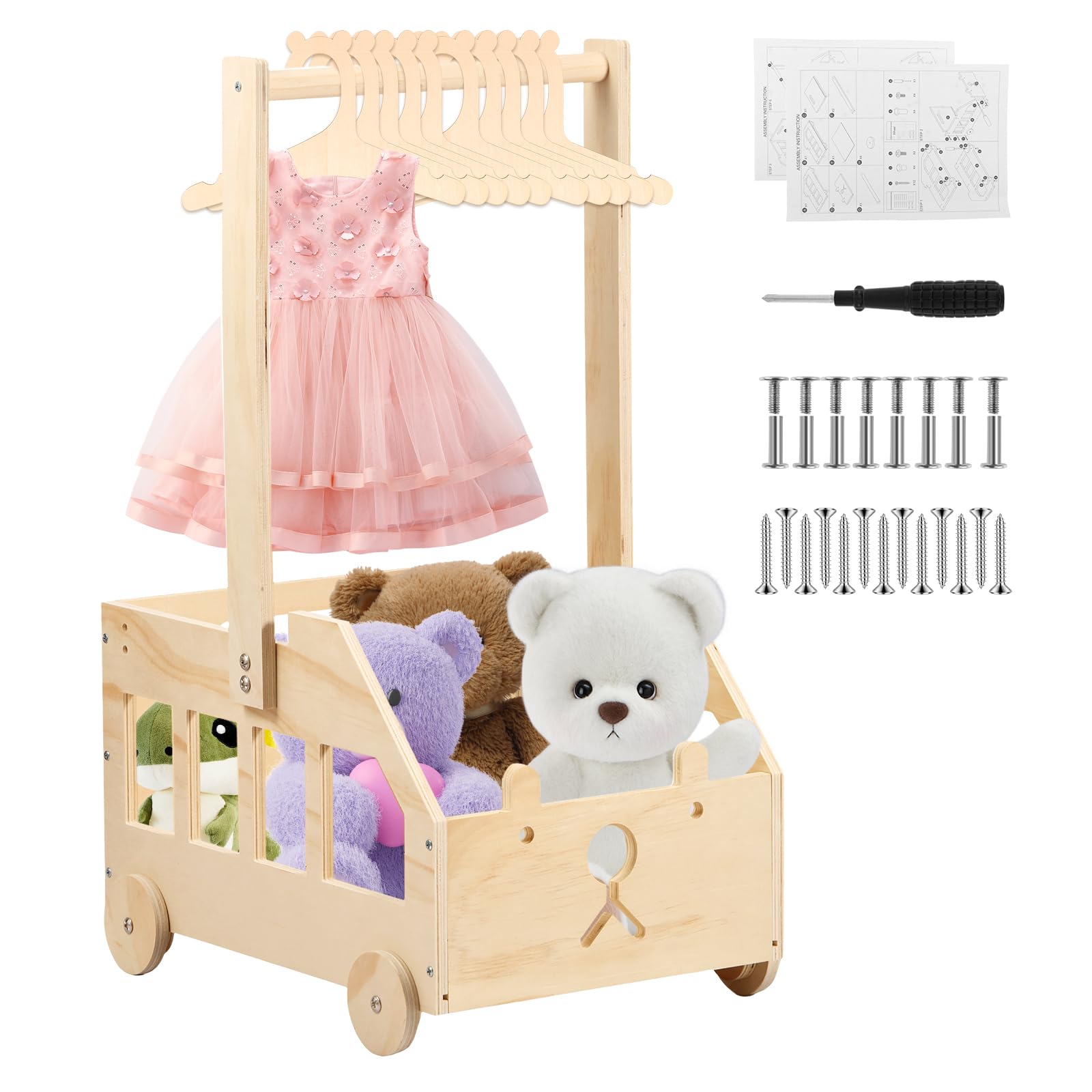 Lulobtg Beige Baby Shower Crate Closet With Green Garland, 40X30x20cm Wooden Baby Clothes Rack With 10 Hangers Baby Storage Crate Hamper For Baby Shower Pregnancy New Parent Gifts (Beige)