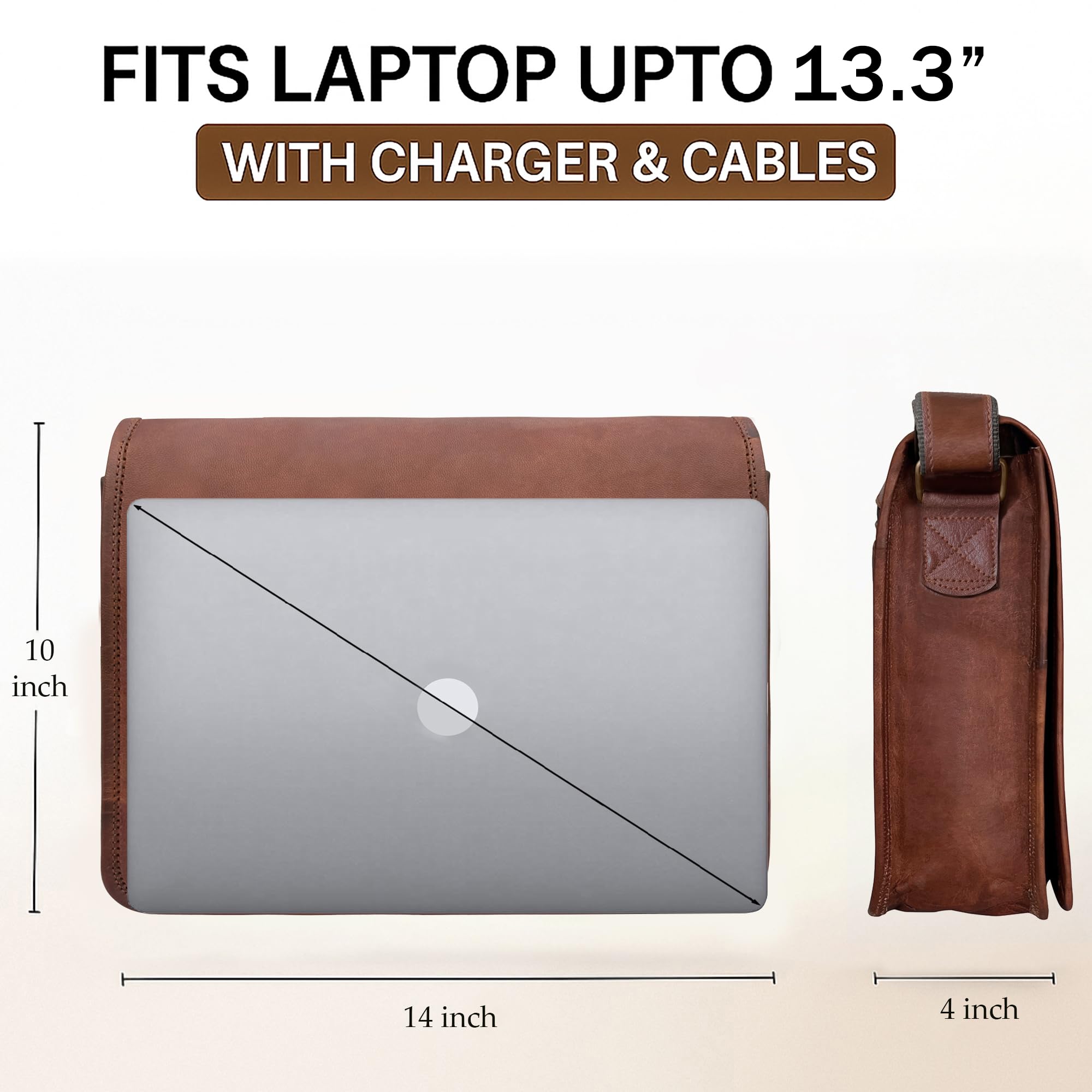 Rustic Town 14 inch Vintage Crossbody Genuine Leather Laptop Messenger Bag