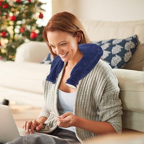 Miniatura 4 de BESPORTBLE Botella de agua caliente en forma de U para cuello y hombro, bolsa de agua caliente y fría de goma más cálida para el cuello, bolsa de