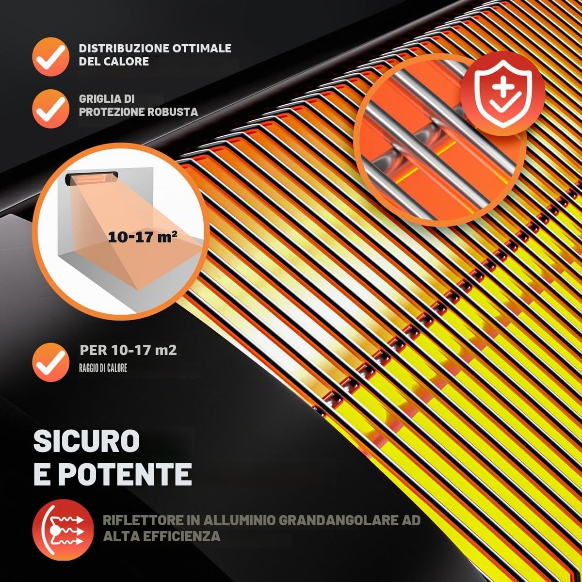 Monzana Stufa a Infrarossi 2500W a Parete 3 Livelli Calore Inclinabile 90° Telecomando Timer 24h