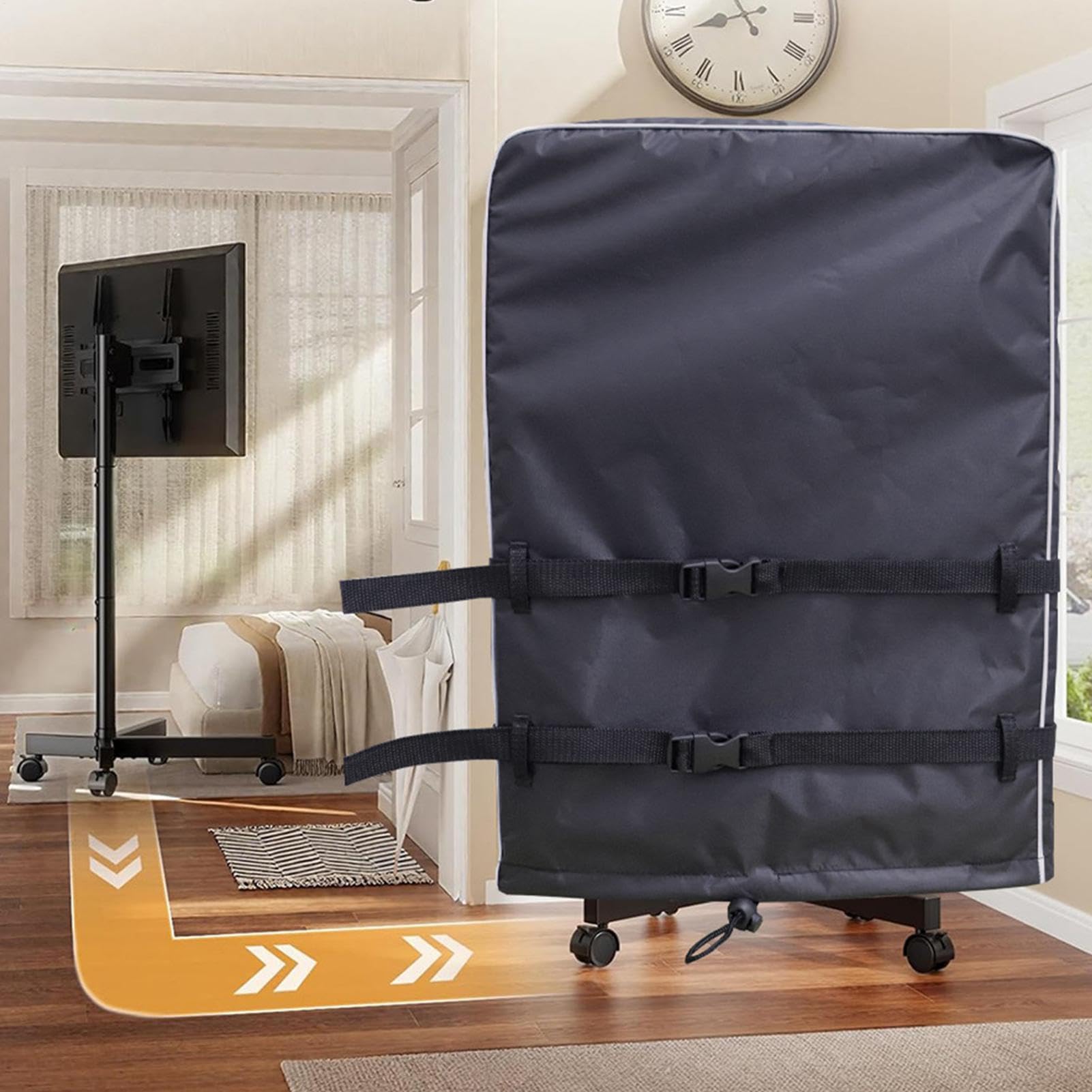 Copertura Esterna per Carrello TV Telo Riflettente Antipolvere | Copertura Antivento per Carrello TV Mobile con Doppia Fibbia per Interni: Soggiorno, Appartamento, Giardino, Ufficio, Aula
