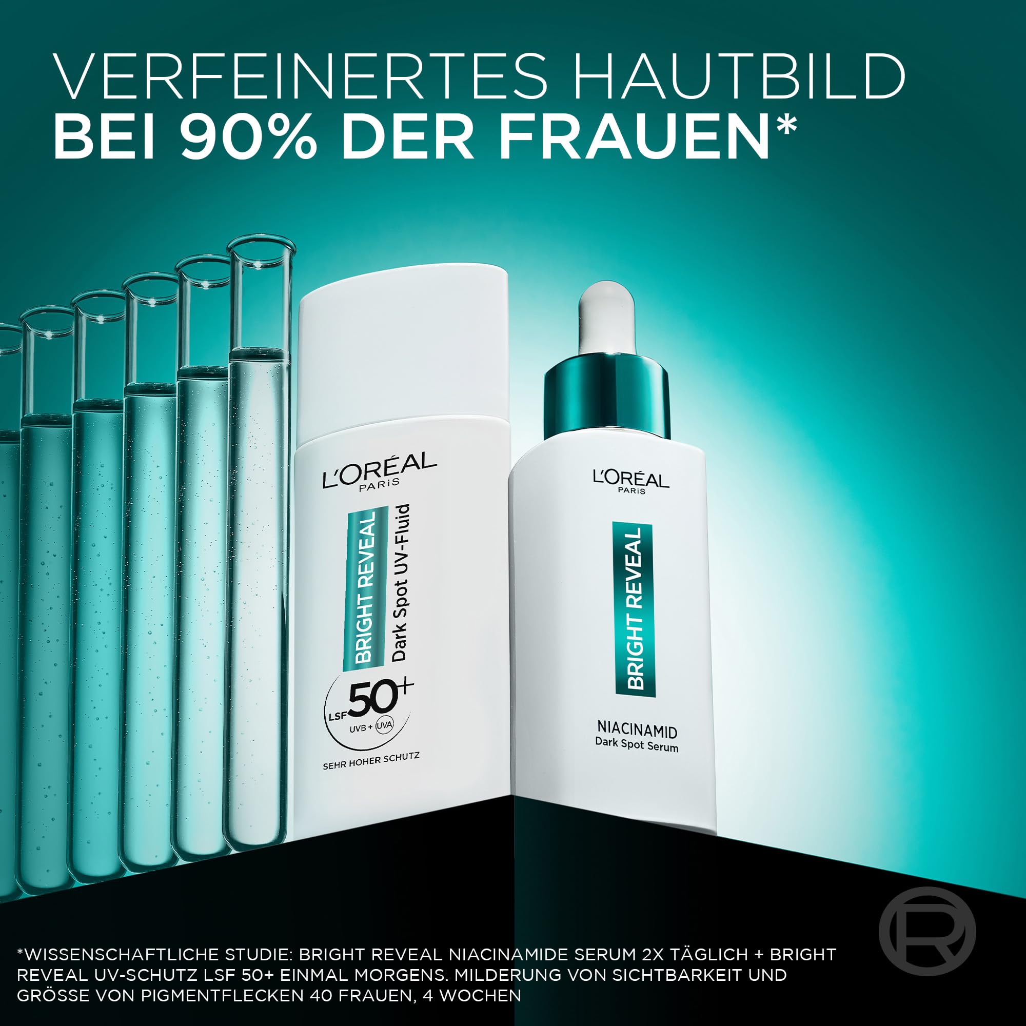 L'Oréal Paris Anti- Pigmentflecken Set: Bright Reveal Niacinamid Serum & UV Fluid LSF50, für strahlende & ebenmäßige Haut