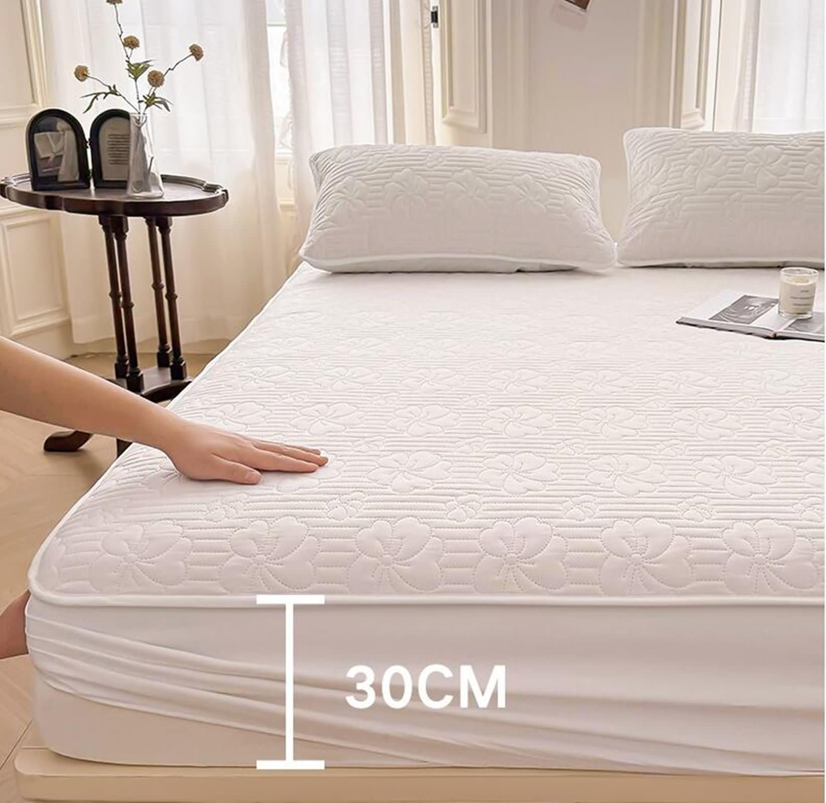 Spannbettlaken 150x200CM Boxspringbett mit 2 Kissenbezüge, Spannleintuch Baumwolle Weiß Wasserdicht mit Muster Geblümt Bettwäsche Set Spannbettlaken Matratzenschoner rutschfest (3 Stück)