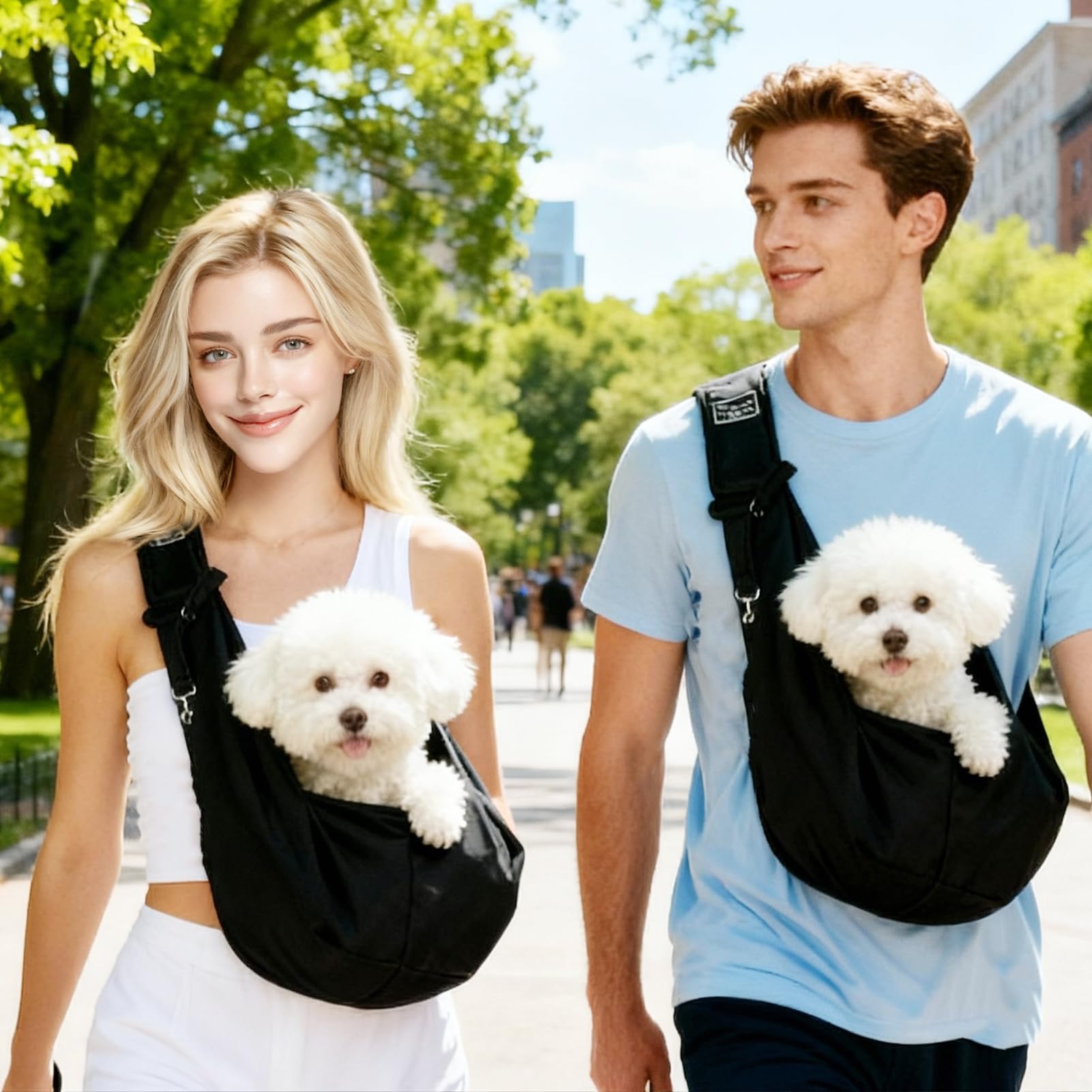 Borsa da Viaggio per Cani, Regolabile Borsa da Trasporto per Cani Piccoli, Cross-Body Pet Sling Carrier con Gancio per Cane Gatto Fino a 7.5 KG, per Viaggio, Ciclismo, Passeggiata, Nero