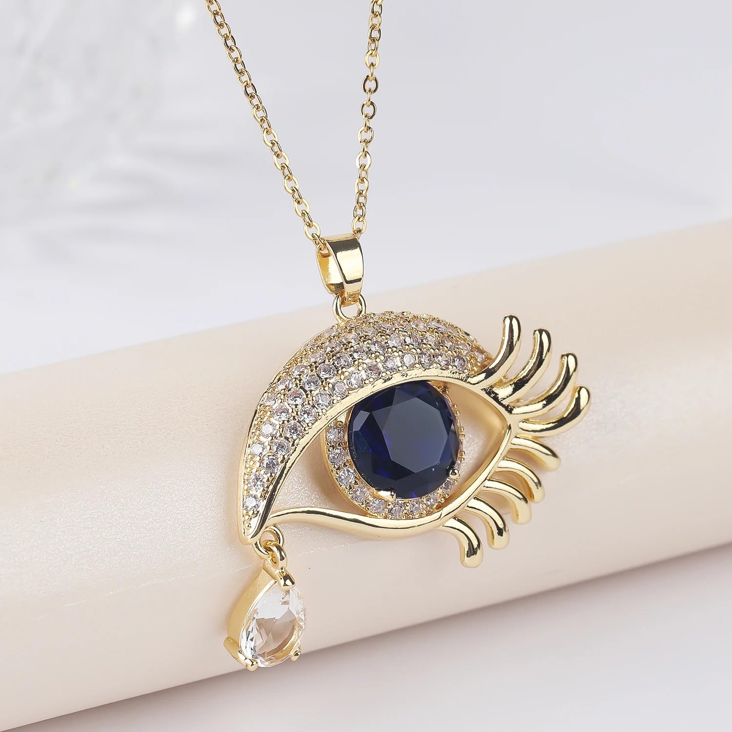 Collar de Mal de Ojo Lleno de Oro de 14 Quilates para Mujeres y Hombres, Collares de Cristal Grandes de 8 Colores O Cadena turca de la Suerte, Globo Ocular de en