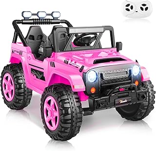 Hikole 24V 2 Seater Ride on Toys for Kids 4-8, Remote Control, Battery Powered Electric Car with 4x200W Powerful Engine, 4WD Kids Electric Vehicle with Music Storage Box, Rose Pink