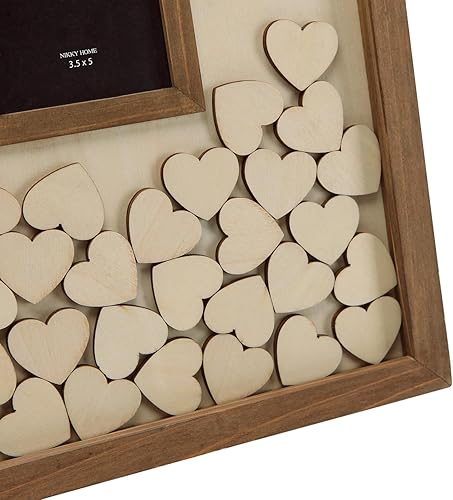 Miniatura 7 de NIKKY HOME Libro de invitados de boda alternativo con 60 corazones de madera, marco de fotos de 3.5 x 5 pulgadas, decoración rústica de boda para