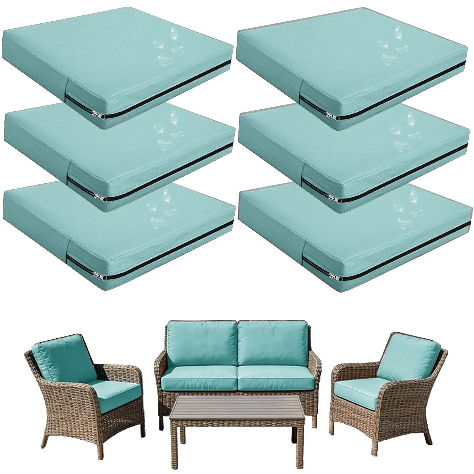 Replacement Outdoor Cushion Covers Waterproof, 65x65 60x60 50x50cm set of 6/4/2/1 Garden Sofa Seat Cushion Slipcover With Zipper for Chairs, Patio and Rattan furniture(Color15,60x60x10cm (6pcs))