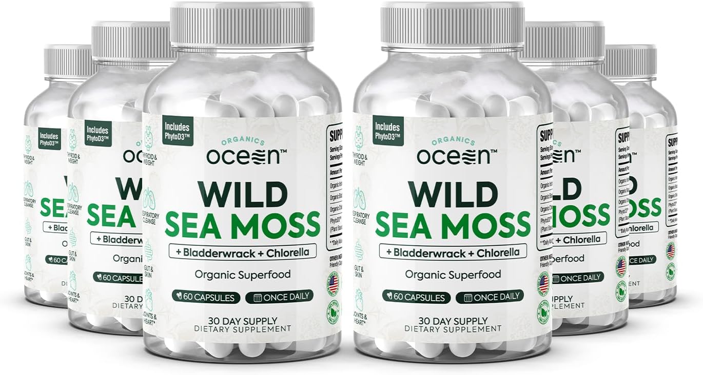 Organics Ocean Wild Sea Moss Capsules with Chlorella, Bladderwrack & Vitamin D