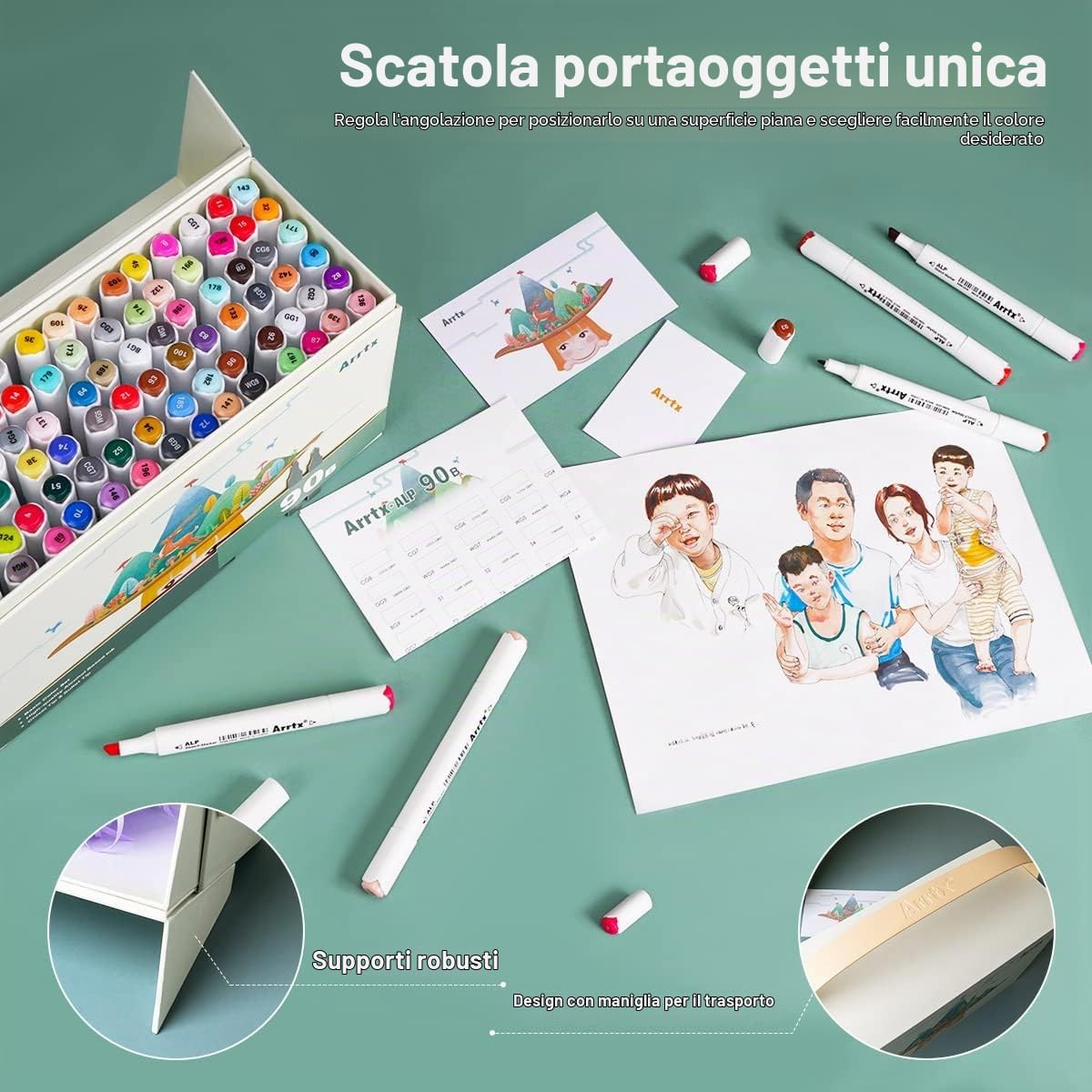 Arrtx ALP 90 Pennarelli Indelebili a doppia Punta, Evidenziatori con Borsa da Trasporto per Colorare, Dipinti, Evidenziare e Sottolineare per artistici, adulti e bambini