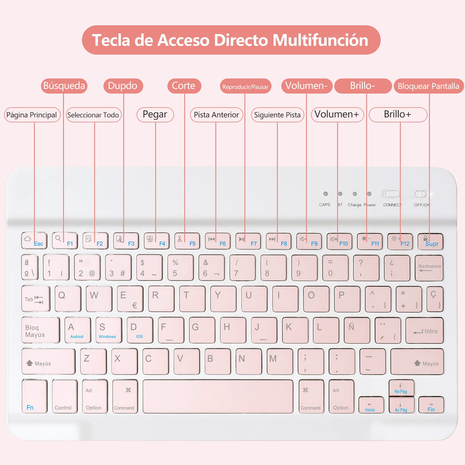 CC Store Teclado iPad 9 Generacion, Teclado Magnético Bluetooth con Ranura para Bolígrafo, Español Ñ Diseño QWERTY, para iPad 10.2" 9ª/8ª/7ª Gen, iPad Pro 10.5" 2017, iPad Air 3 2019, Rosa