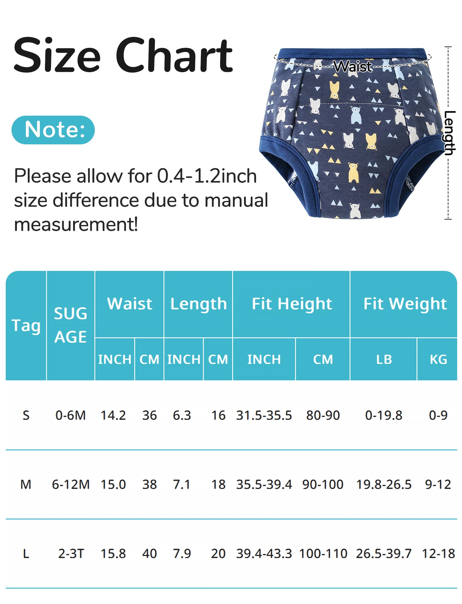 Happy Cherry 4 Paquets Culotte Apprentissage Propreté Bébé Garcon Fille Slip d'apprentissage Doux Absorbant Anti-Fuite Couches-Culottes Motifs Animaux Mignons 0-3 Ans
