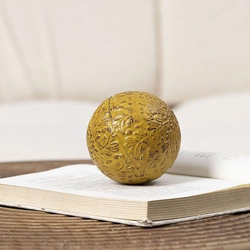 Miniatura 4 de Decoración para mesa de hierro, esferas decorativas, bolas decorativas de 3.35 pulgadas, bola de damasco hueca de metal amarillo para jarrones,