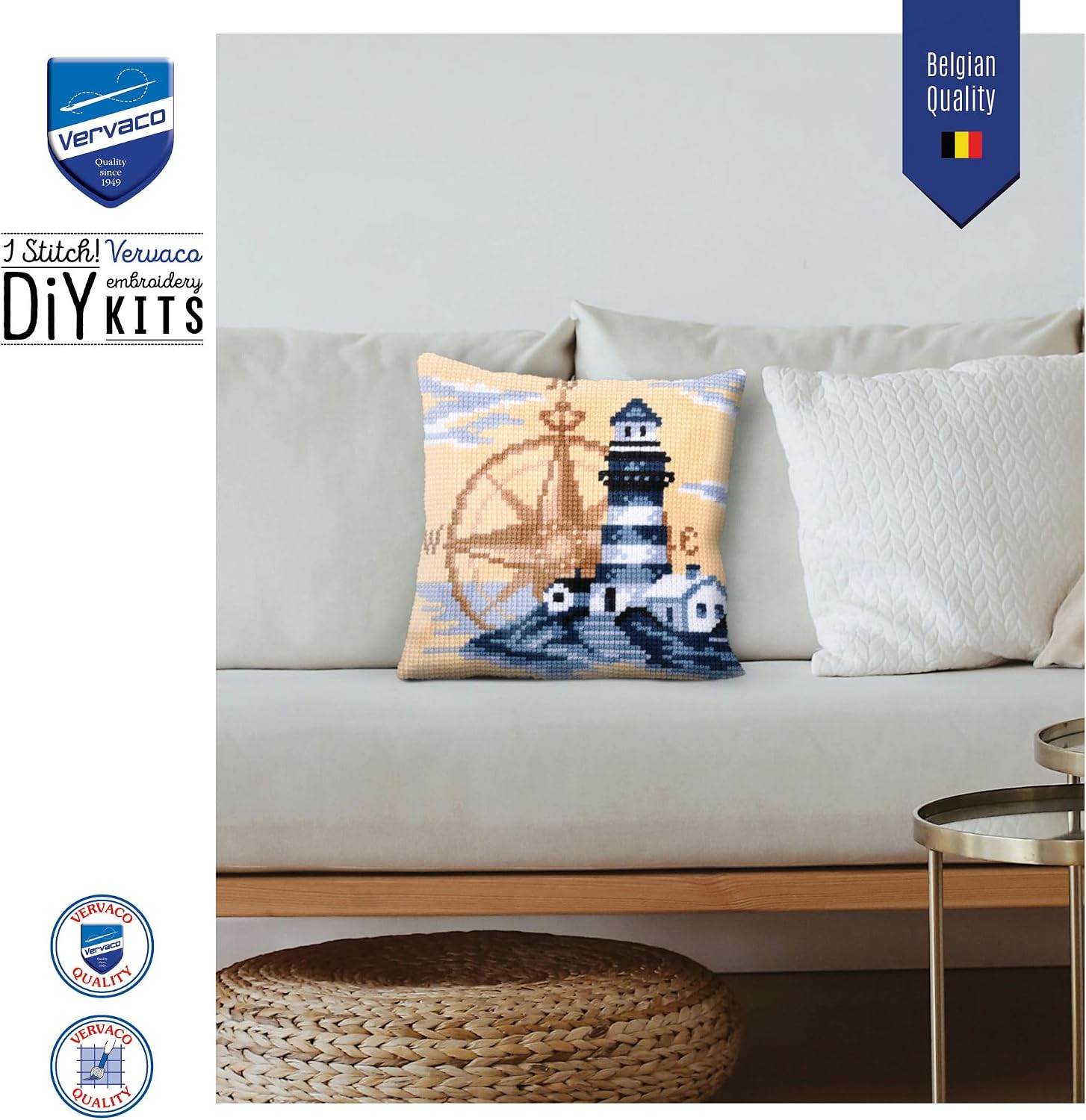 VERVACO Navy Cross Stitch Cushion Kit Beginners Embroidery Cushions Decorative Gobelin Cushions Approx. 40 x 40 cm Accessories for Crafts DIY Home Decor Hobbies Adults Cross Stitch
