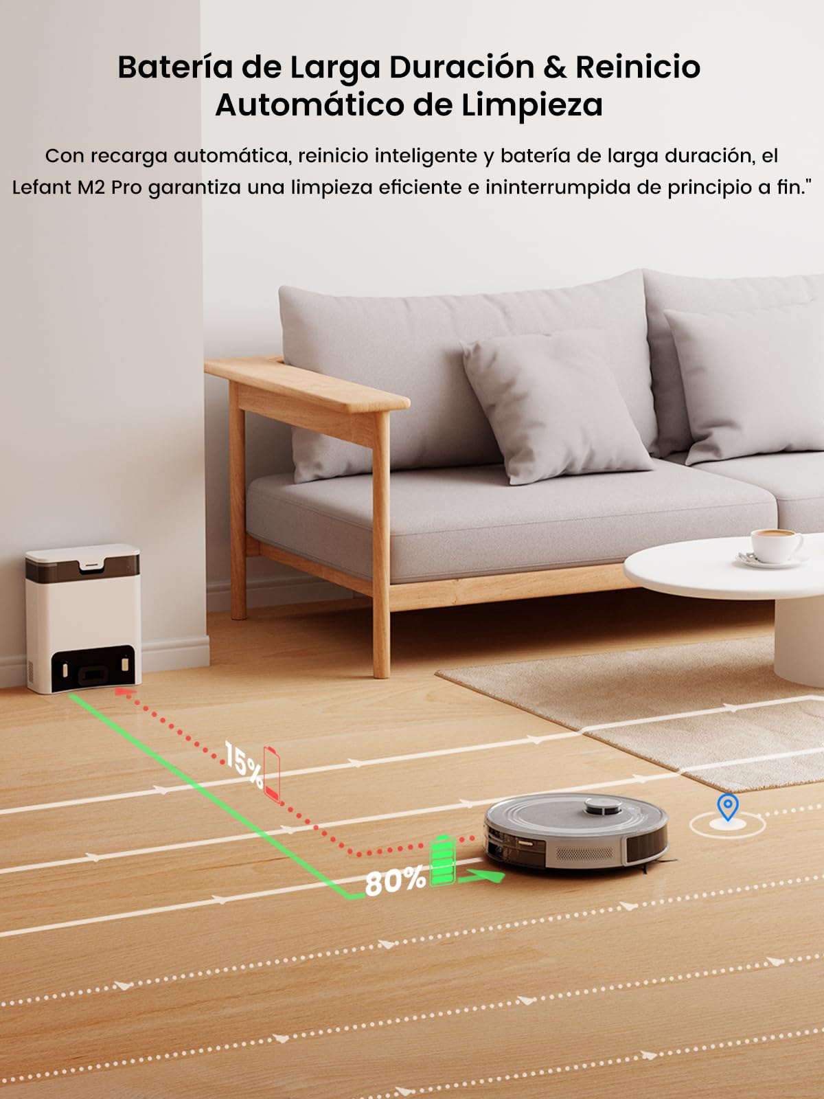 Lefant M2 Pro Robot Aspirador y Fregasuelos con Autovaciado, Autovaciado 90 Días, 6000Pa, 140mins, Mapeo Multinivel, Obstáculos 190° PSD, Navegación dToF, 5G WiFi/App/Alexa/iWatch, Gris