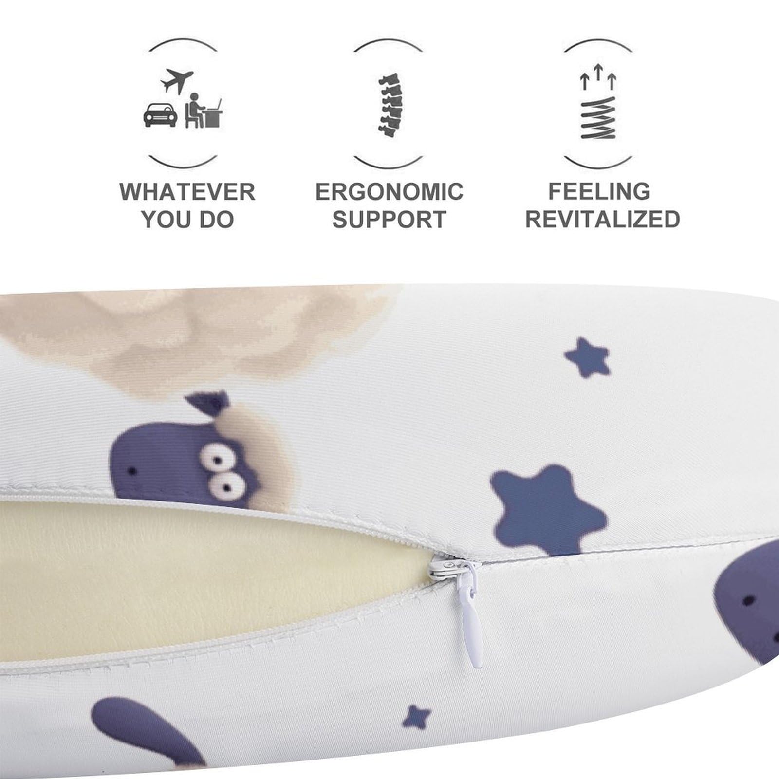 Almohada en forma de U de oveja, núcleo de almohada de espuma viscoelástica, cojín, proporciona apoyo para el cuello, almohada de viaje, adecuada para aviones, coches, hogares y oficinas.