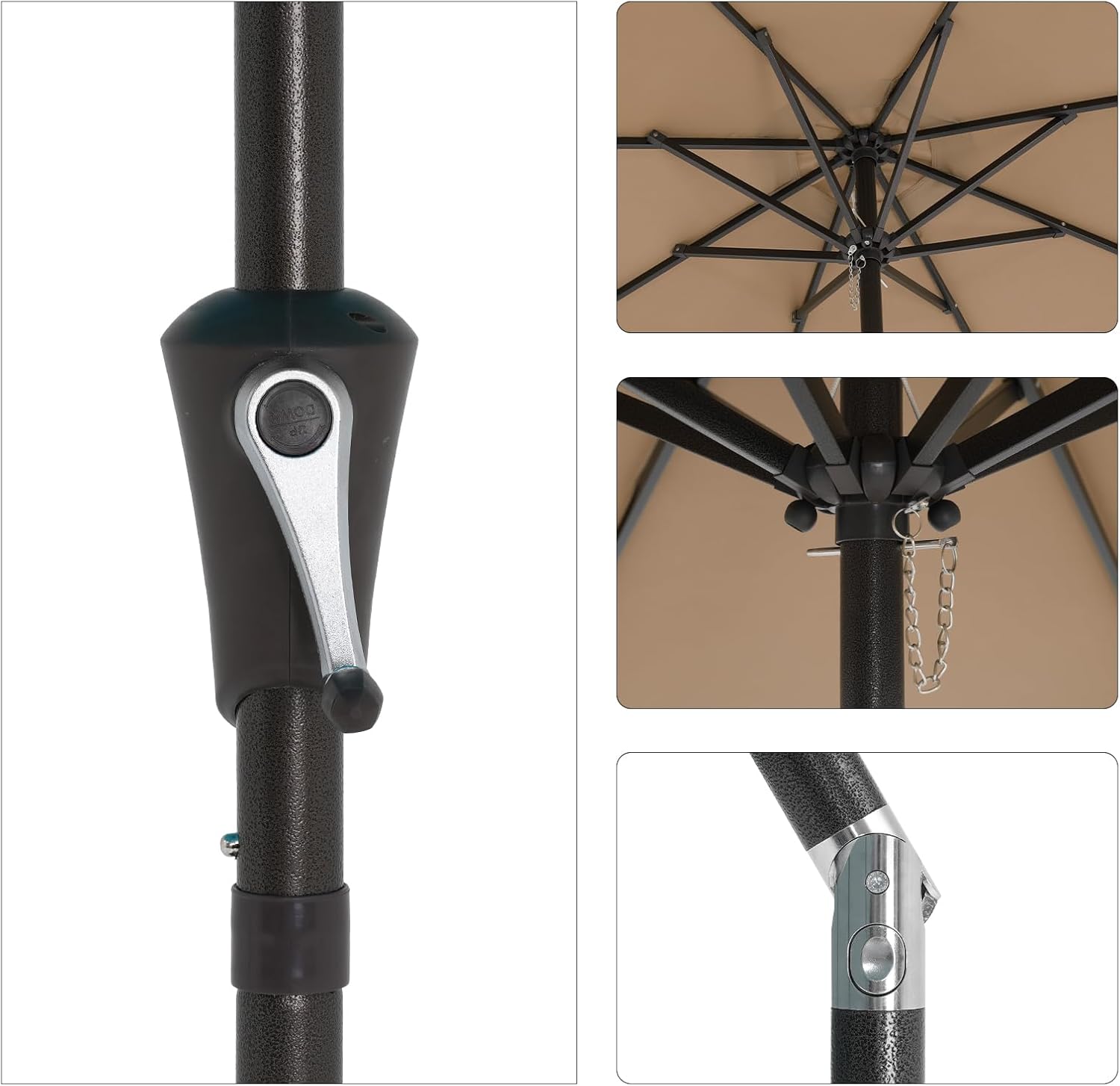 COBANA 9’ Patio Umbrella, Outdoor Table Market Umbrella with Push Button Tilt and Crank, 8 steel ribs, Beige