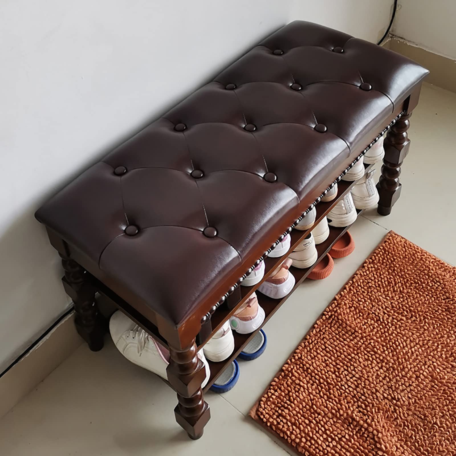 Banc à chaussures bois massif vintage marron 80 cm