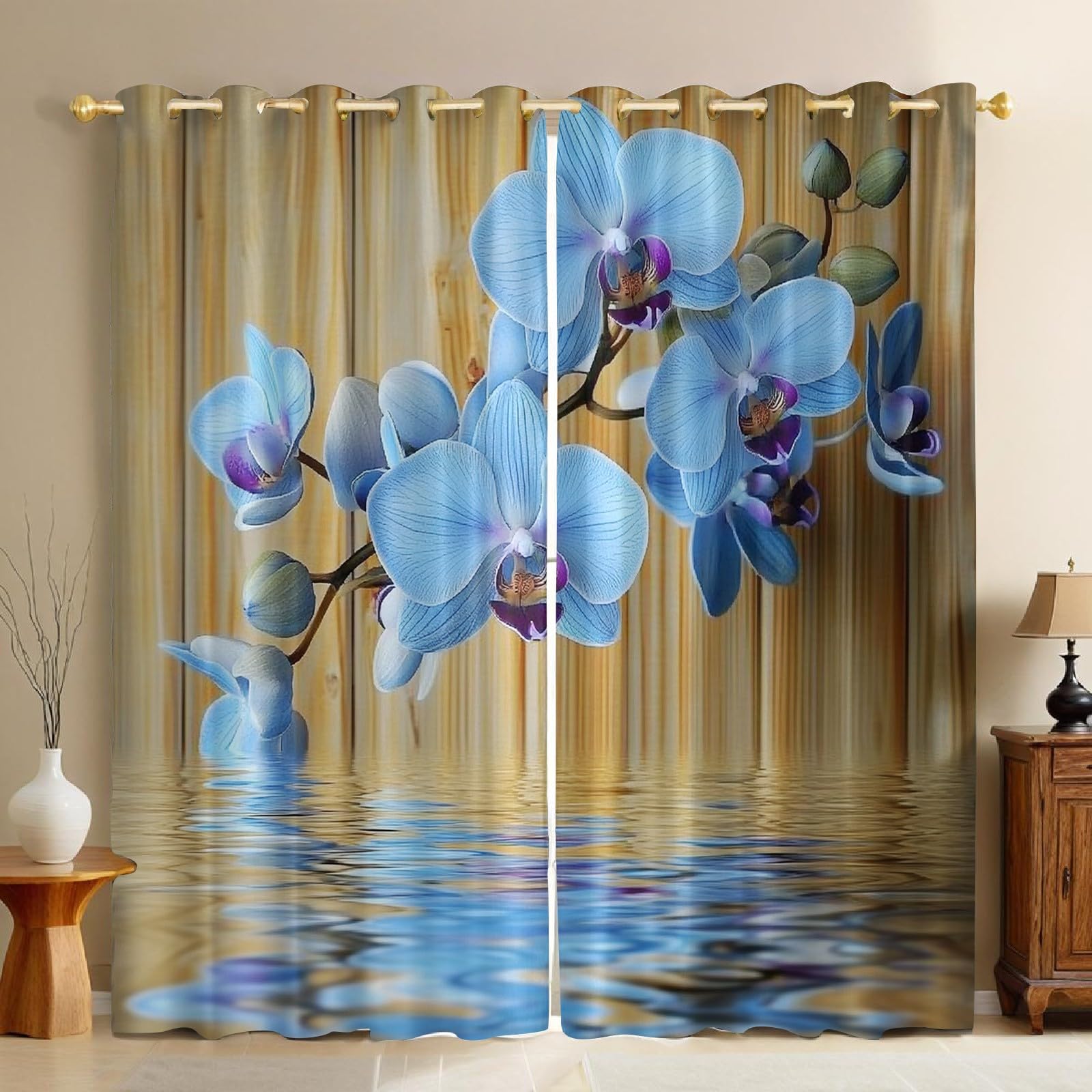 Rideaux occultants orchidées bleu ciel 117x229 cm pour salon et chambre
