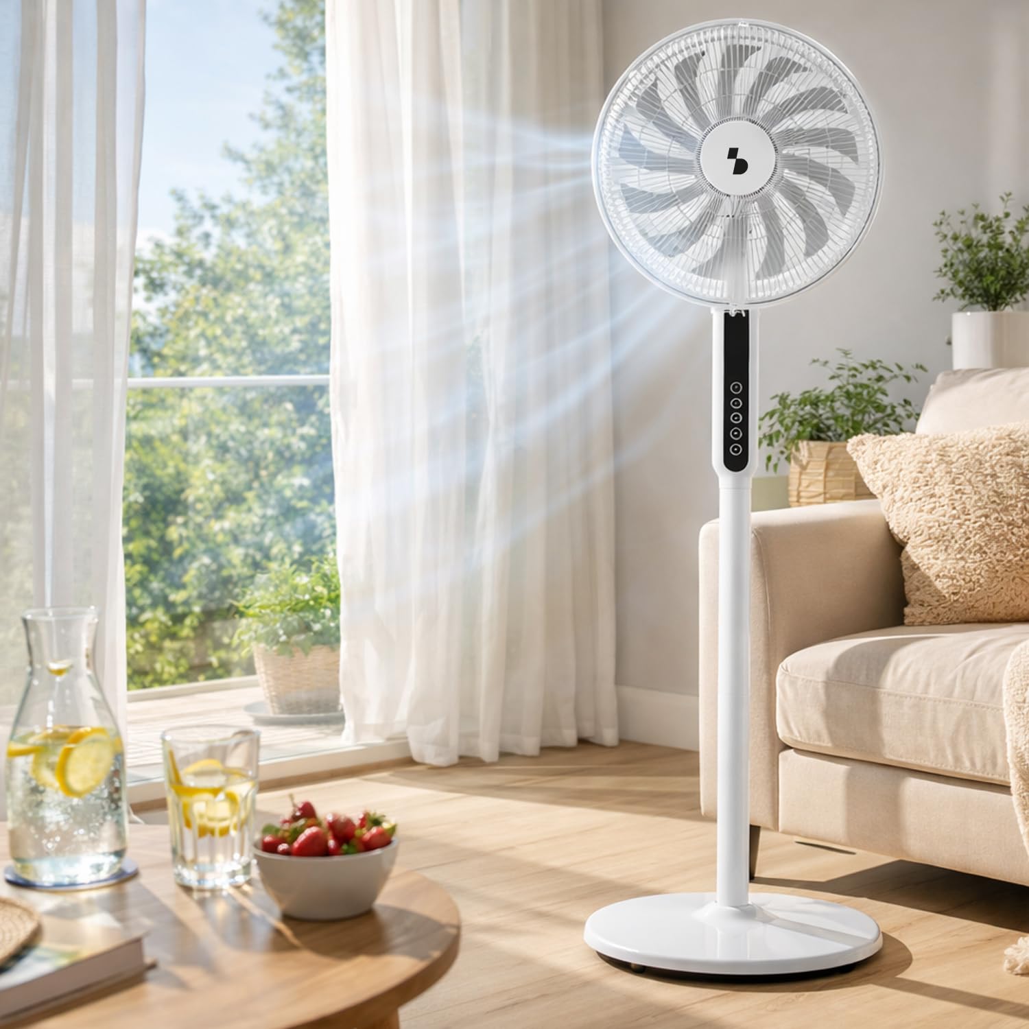 BEPER P206VEN154 Ventilatore a Piantana 13 Pale con Telecomando, 41 cm, 3 Velocità e 3 Modalità, Timer 12h, Oscillante, Altezza Regolabile 70-130 cm, Display Digitale