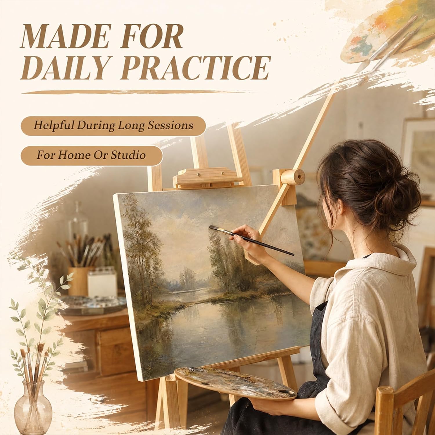 Cinnvoice Mahl Stick for Painting, Artist Hand Rest, Clamp On Beechwood Painting Support Stick, Adjustable Stable Hand Rest for Easel, Oil Acrylic Watercolor Paint Supplies for Artists Students