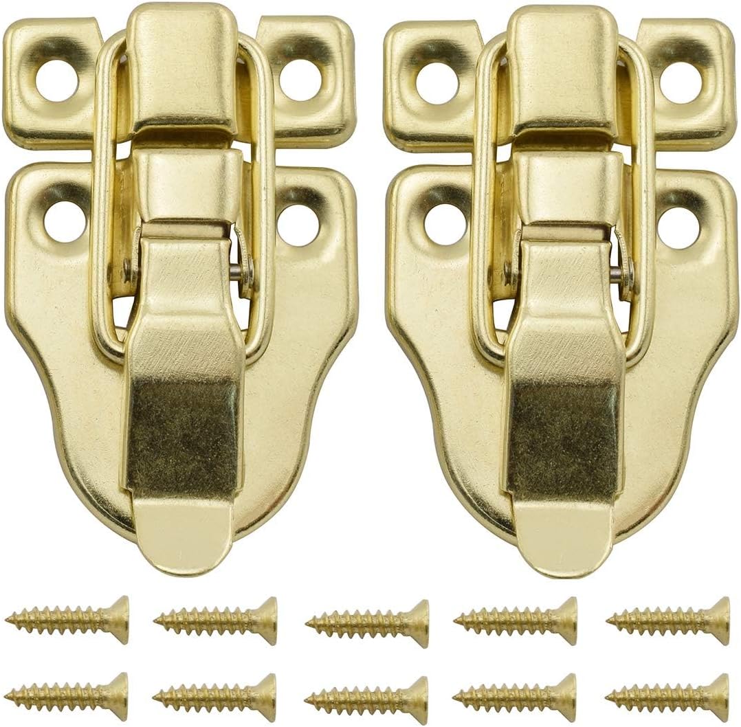 SDTC Tech 2-Pack Antique Duckbilled Toggle Latch Wooden Box Spring Loaded Hasp Latch Catch with Screws for Jewelry Box Cabinet Toolbox Trunks (Gold)