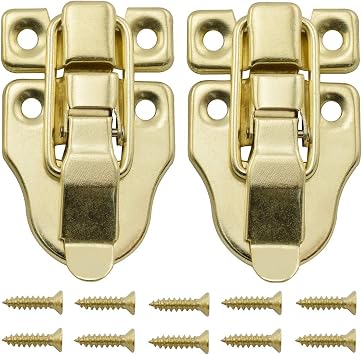 SDTC Tech 2-Pack Antique Duckbilled Toggle Latch Wooden Box Spring Loaded Hasp Latch Catch with Screws for Jewelry Box Cabinet Toolbox Trunks Gold