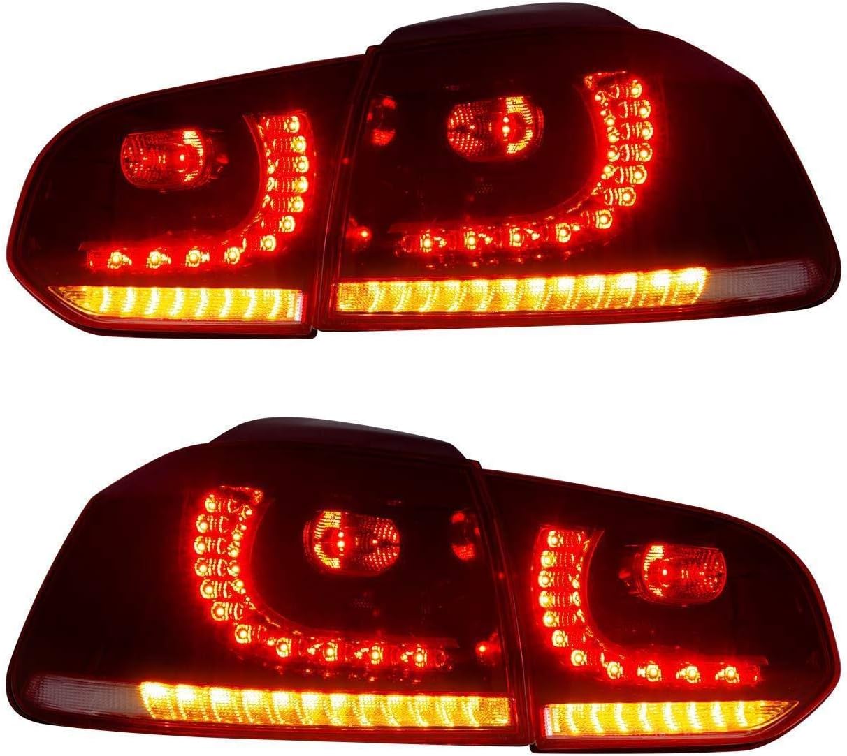 LED Tail Light Fit VW Golf 6 MK6 2010-2014 LED Red Clear Sequential Indicator Rear Light Sold in Pair (Red Clear)