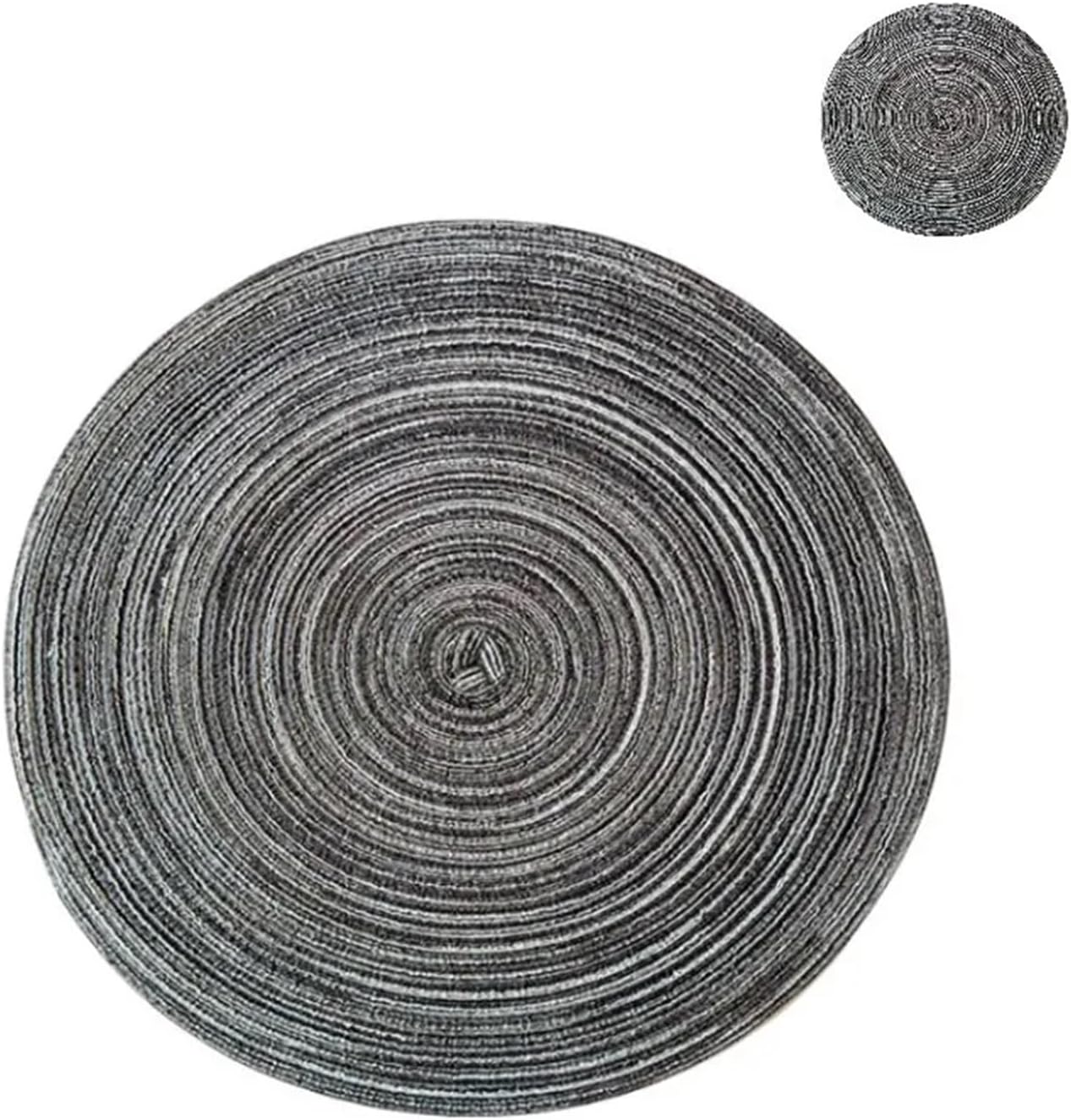 Woven Round Placemats and Rattan Coasters Set Dining Table Mats Non Slip Washable Farmhouse Place Mats(RCO Grey,6sets)