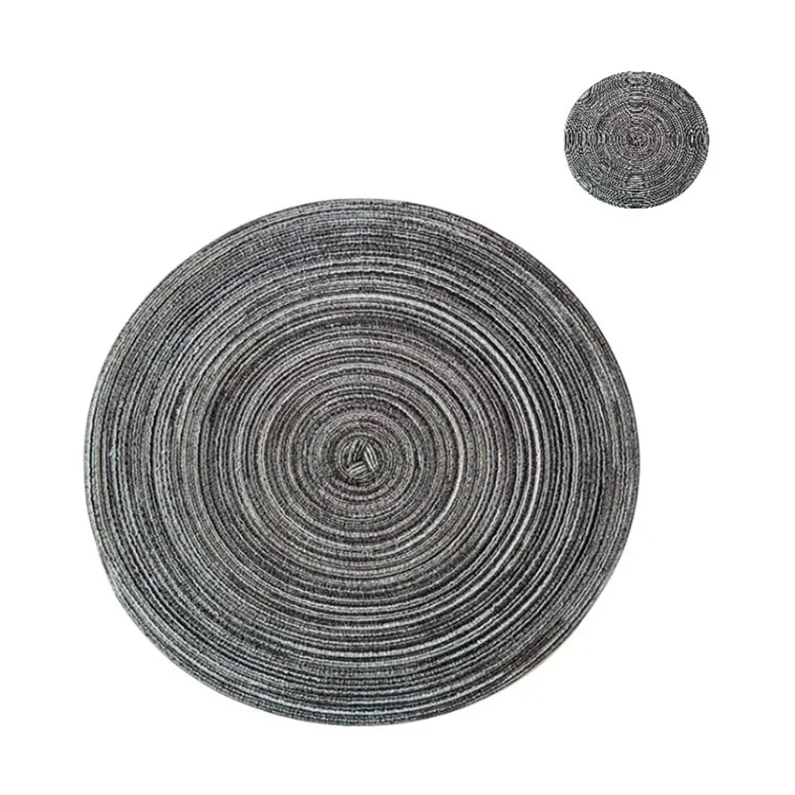 Woven Round Placemats and Rattan Coasters Set Dining Table Mats Non Slip Washable Farmhouse Place Mats(RCO Grey,6sets)