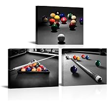 Apicoture Billiards Art Picture Wall Decor - Black And White Billiard Balls Pool Table Room Wall Decor Billiards Poster Prints Framed For Mens Berdroom Office Room Wall Art Ready To Hang 12"x16"x3Panels