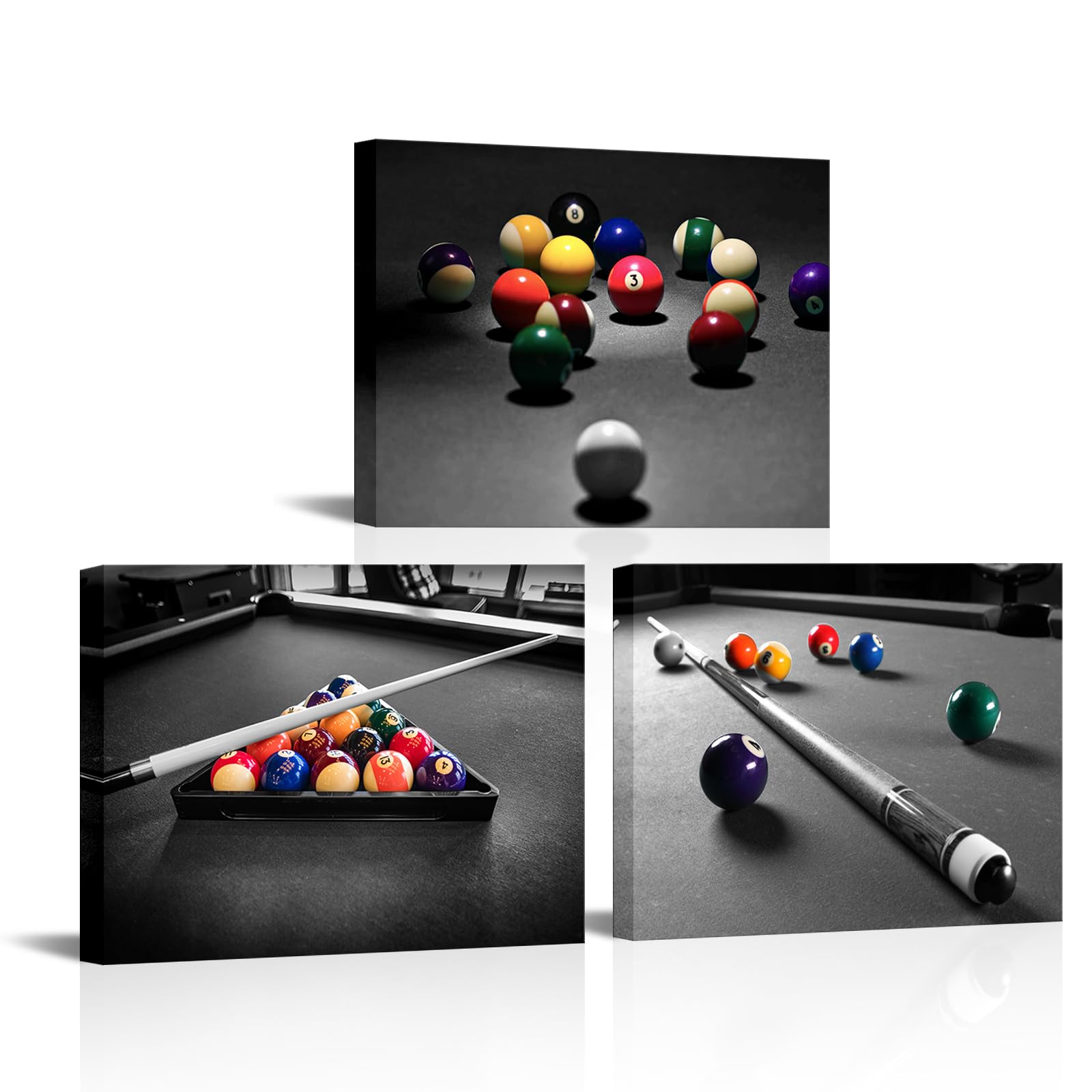 Apicoture Billiards Art Picture Wall Decor - Black And White Billiard Balls Pool Table Room Wall Decor Billiards Poster Prints Framed For Mens Berdroom Office Room Wall Decor Ready To Hang