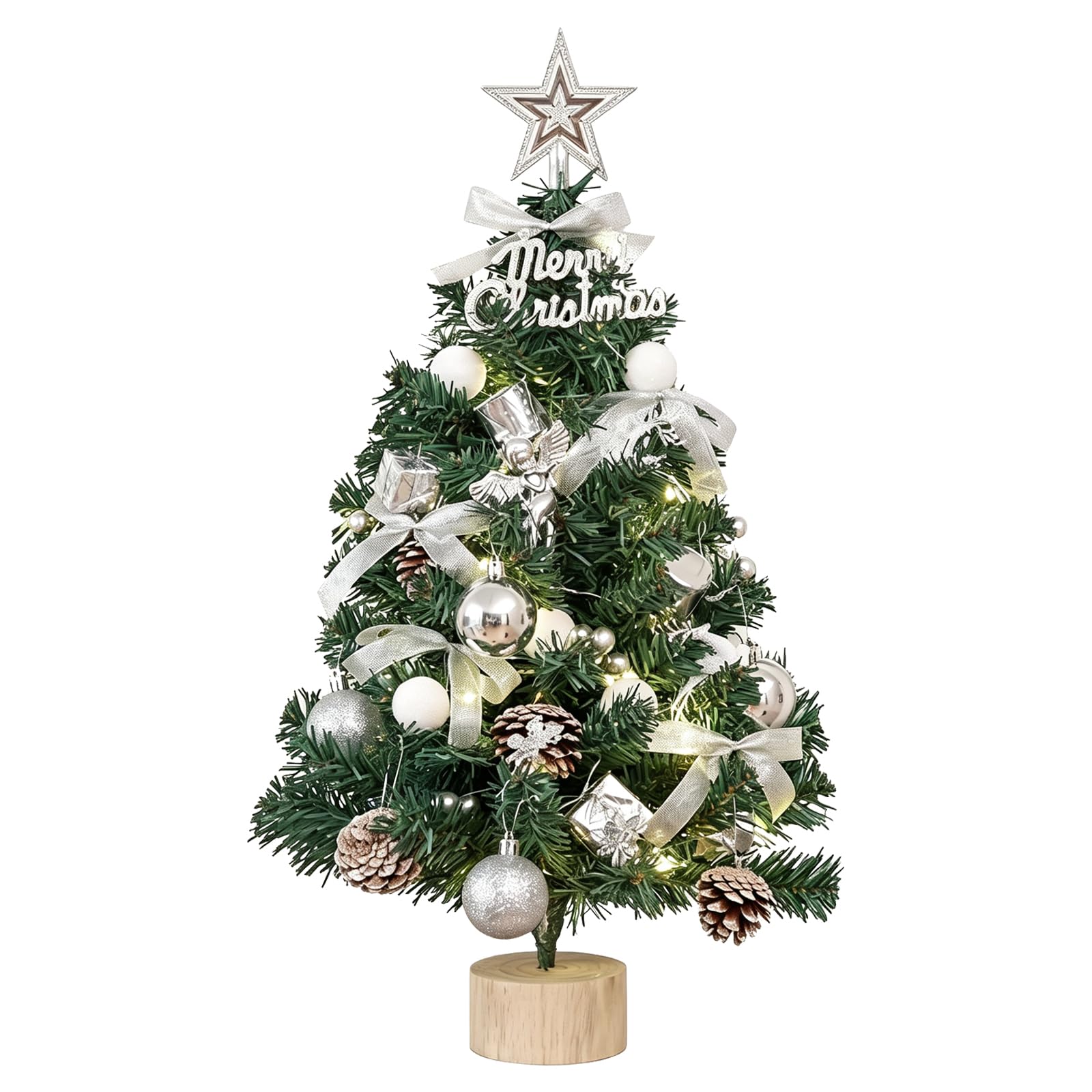 Mini sapin de Noël de table de 61 cm avec lumières | Petit sapin de Noël artificiel avec étoile - Kit de bricolage - Décoration pour la maison et centre de table - Blanc 60C06