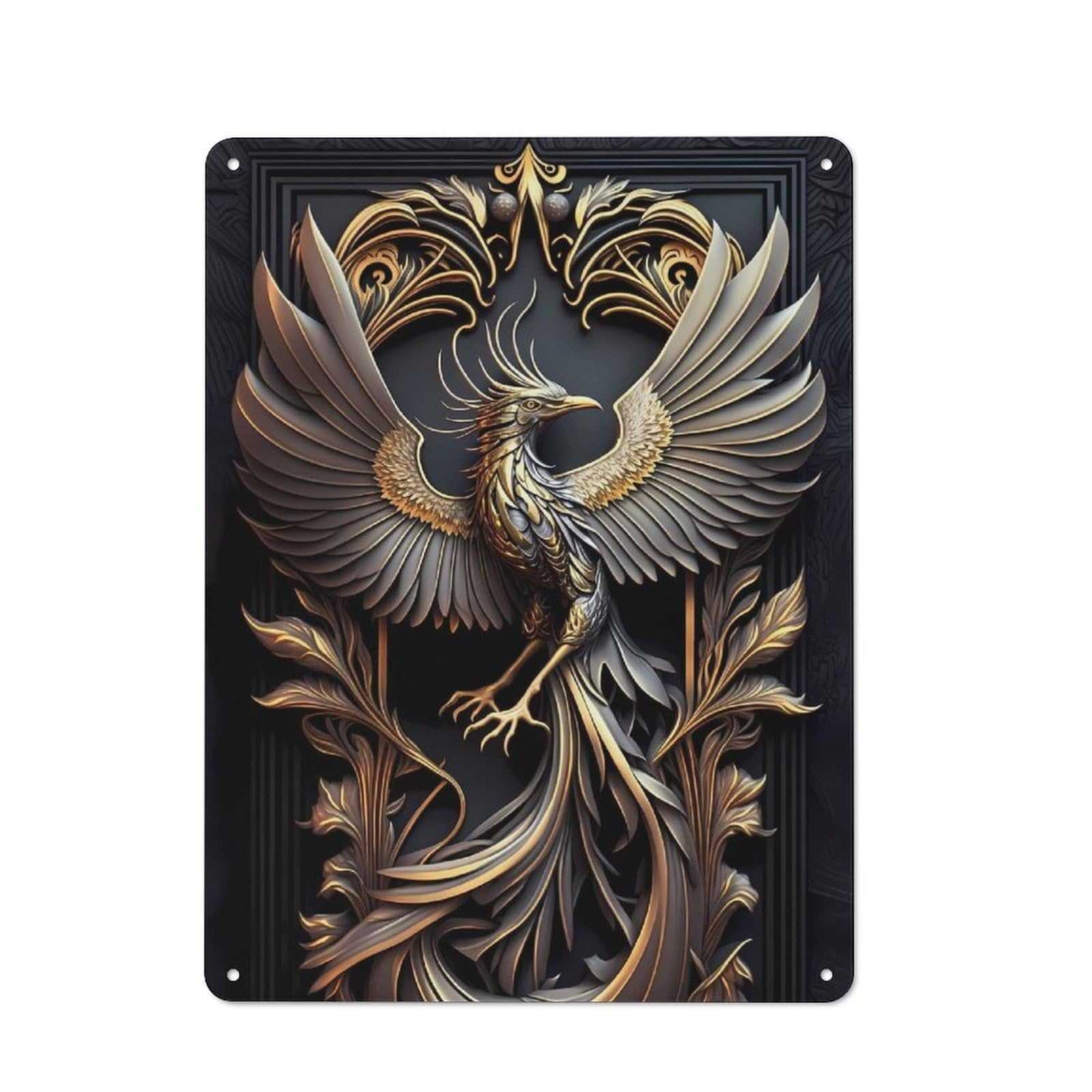 Junmoney Style-2 Golden Glory Phoenix Retro Metal Wall Sign 40X30cm For Living Room Or Hallway, For Collectors Decorating Living Rooms And Hallways