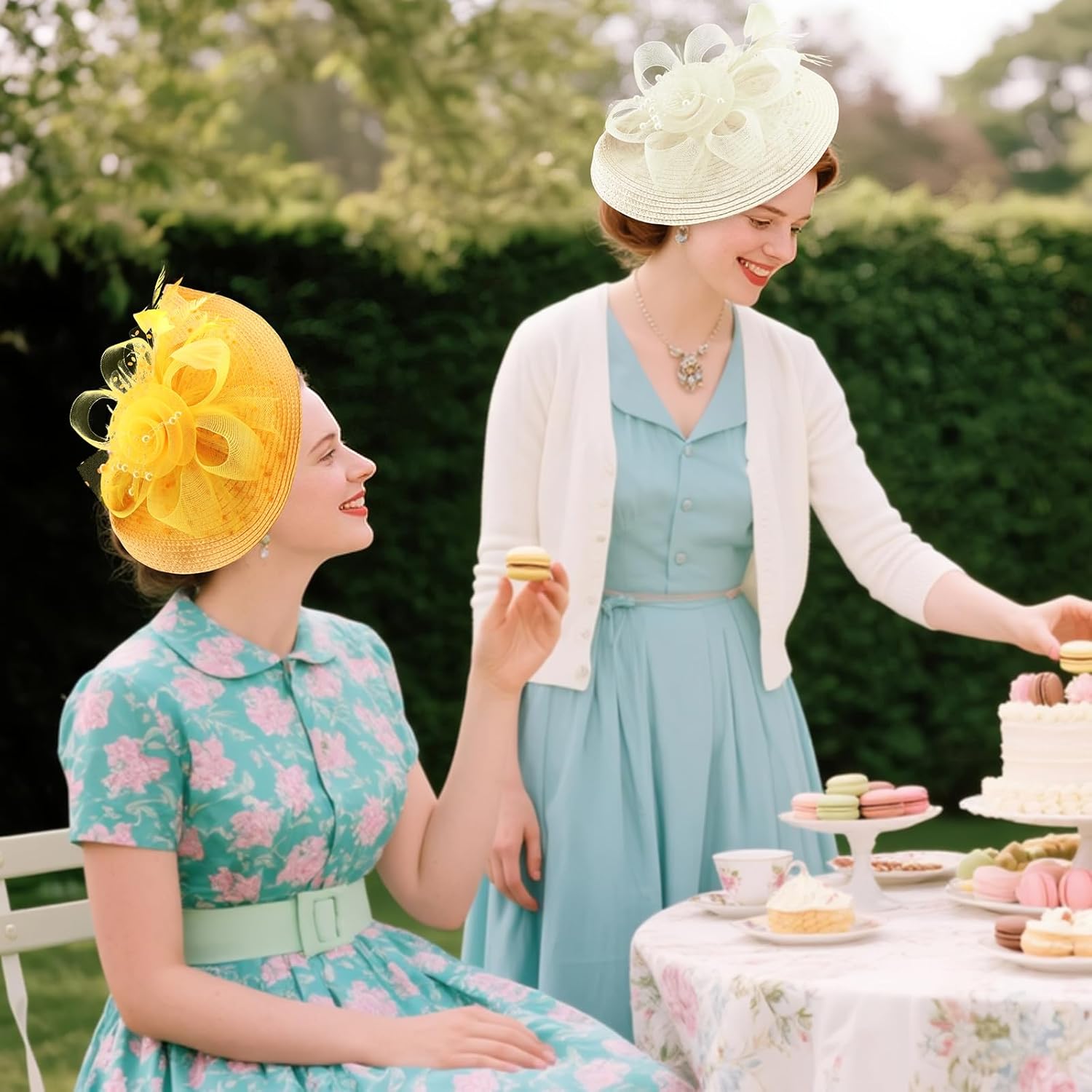 DRESHOW Fascinators Hat Flower Mesh Feathers Hat with a Headband and a Clip 7.9" Tea Party Headwear for Women